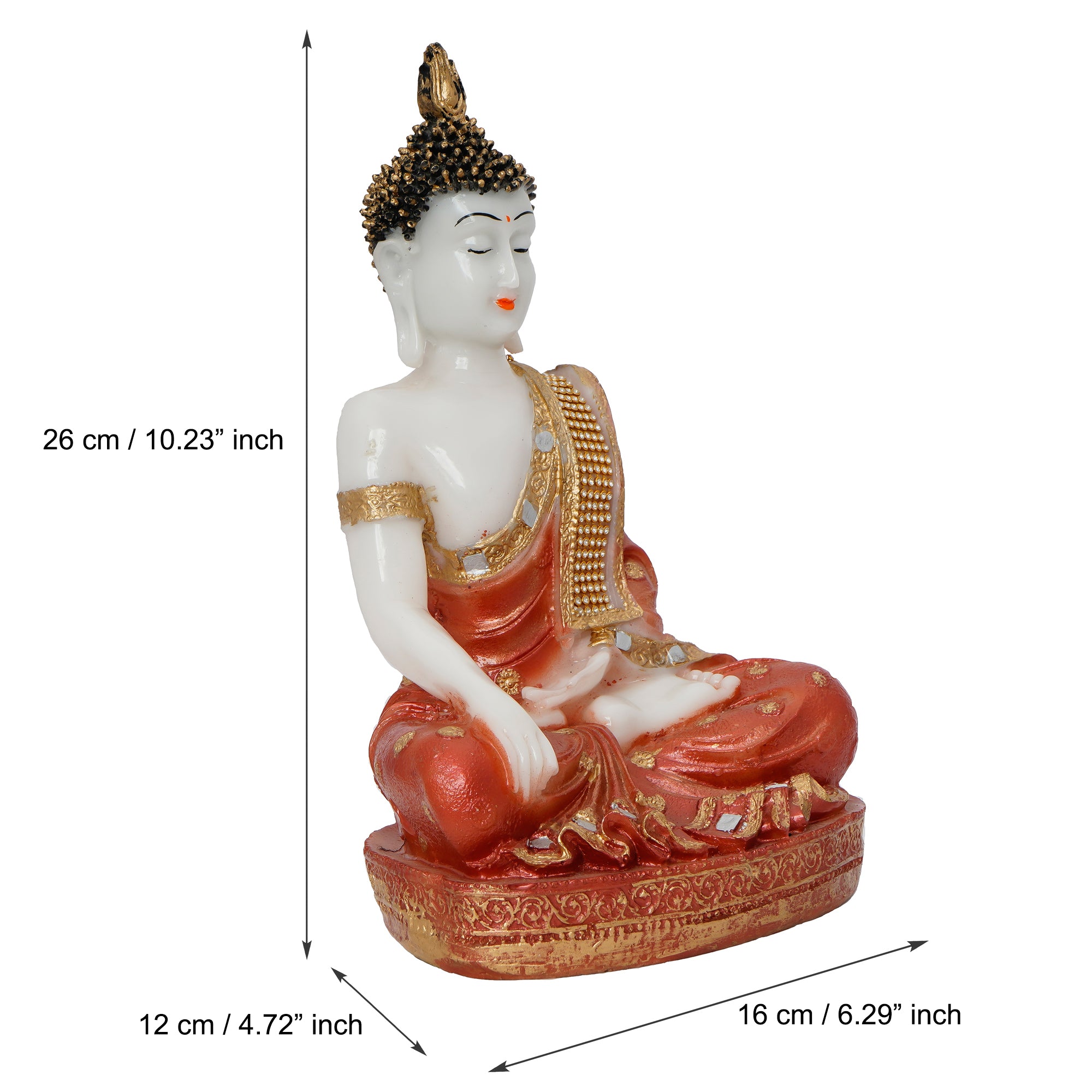 Polyresin Orange & White Meditating Lord Buddha Statue 3