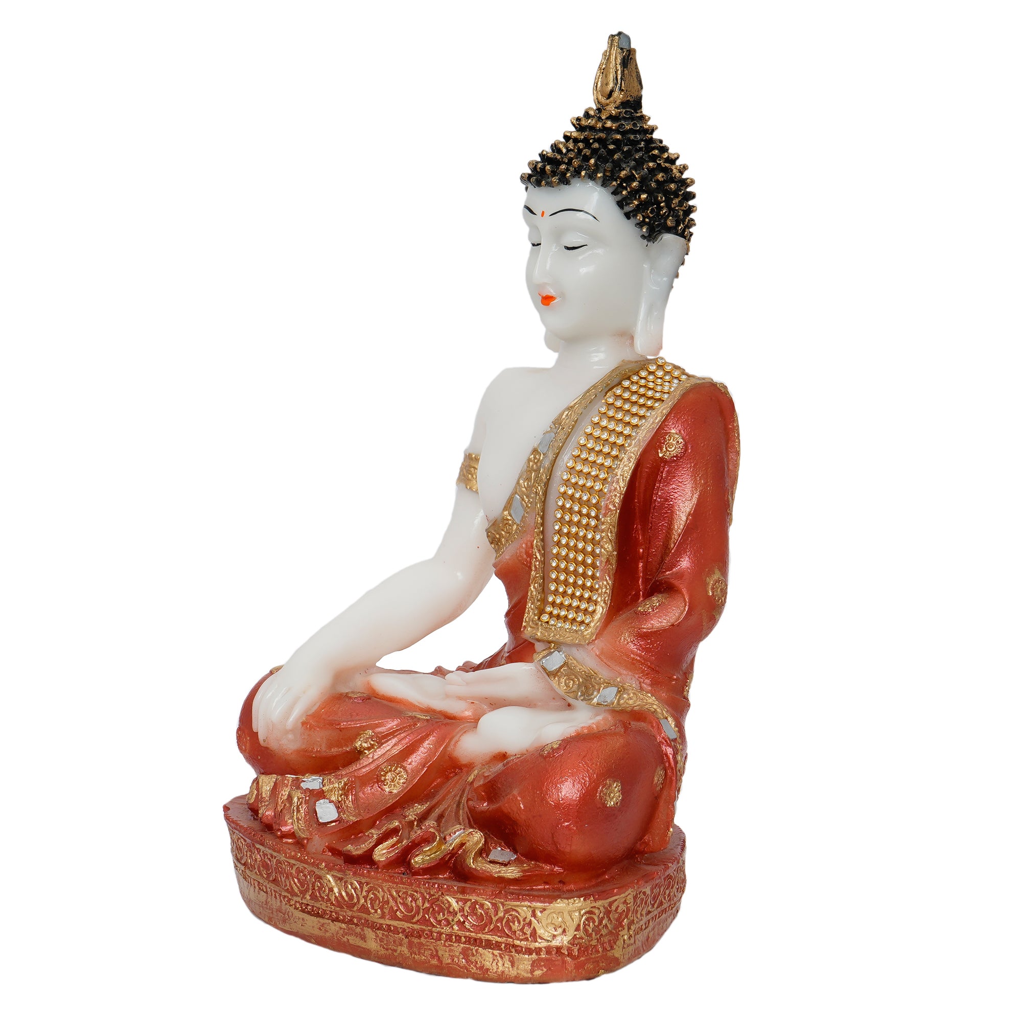 Polyresin Orange & White Meditating Lord Buddha Statue 4