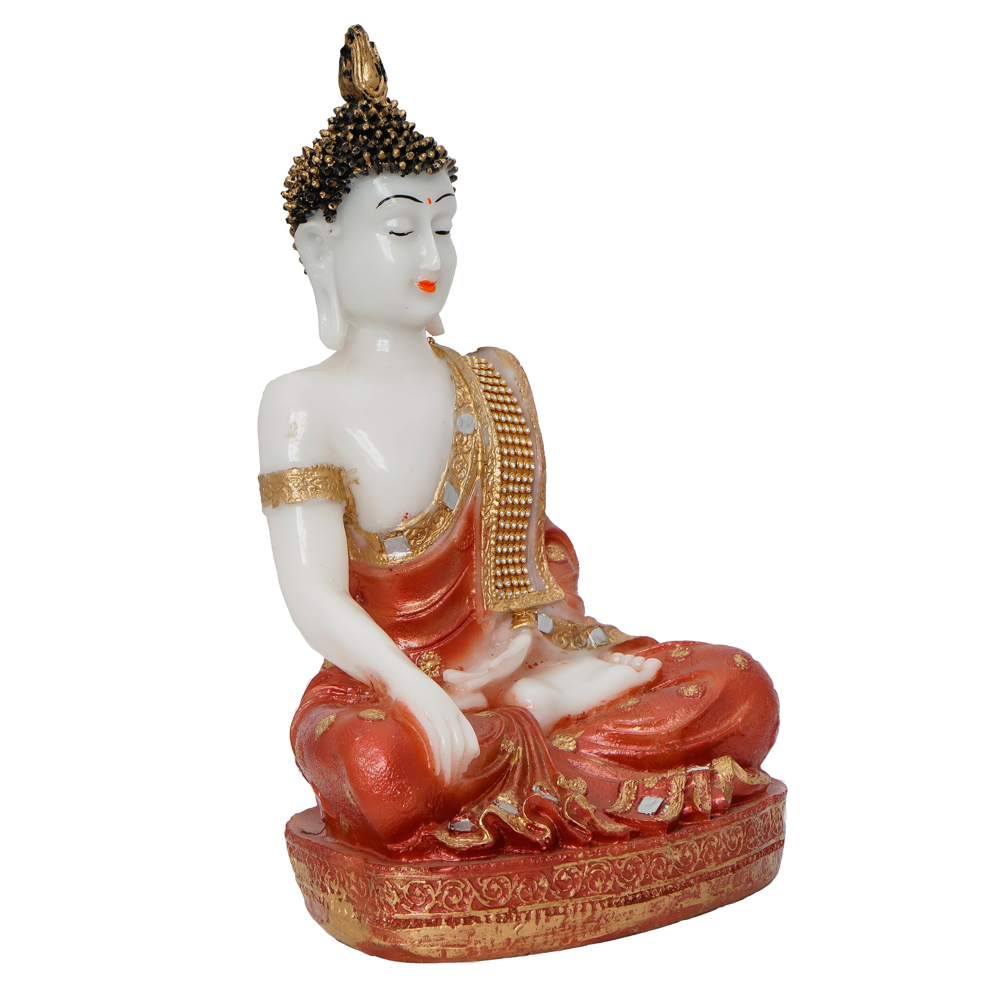 Polyresin Orange & White Meditating Lord Buddha Statue 5
