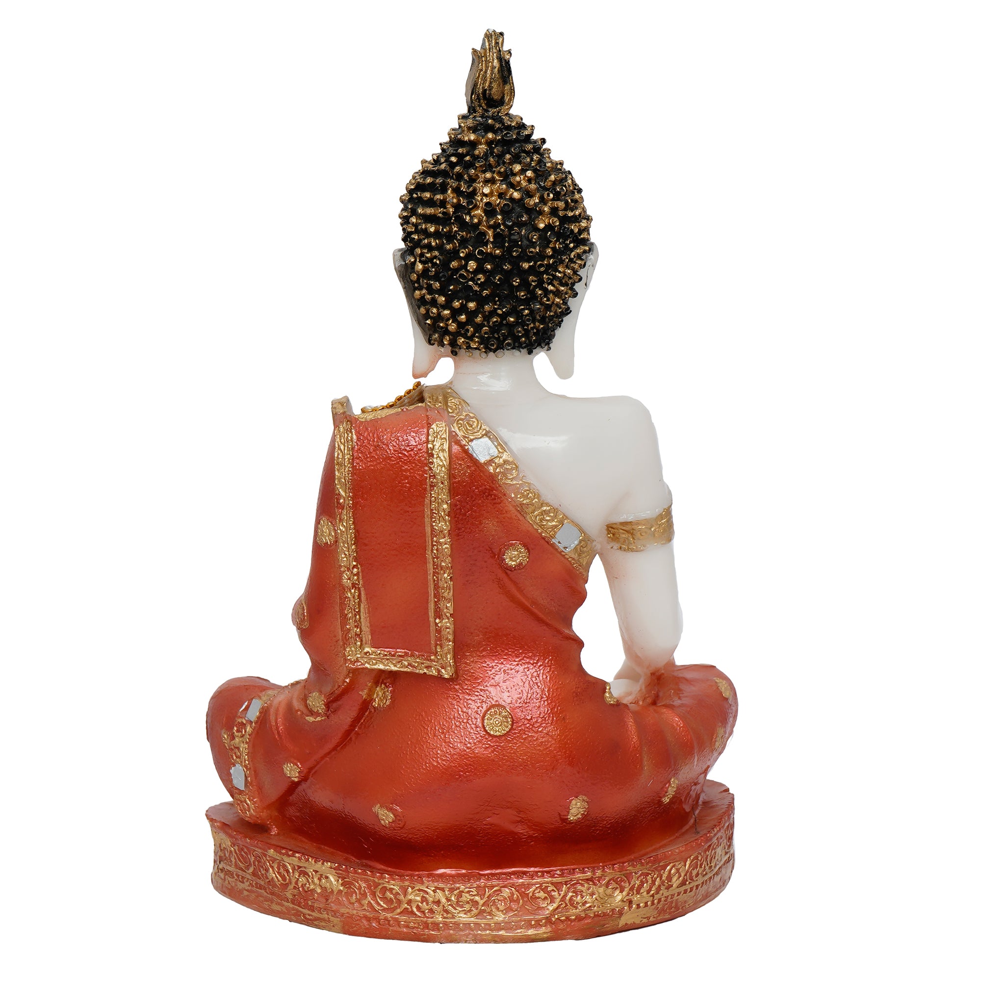 Polyresin Orange & White Meditating Lord Buddha Statue 6