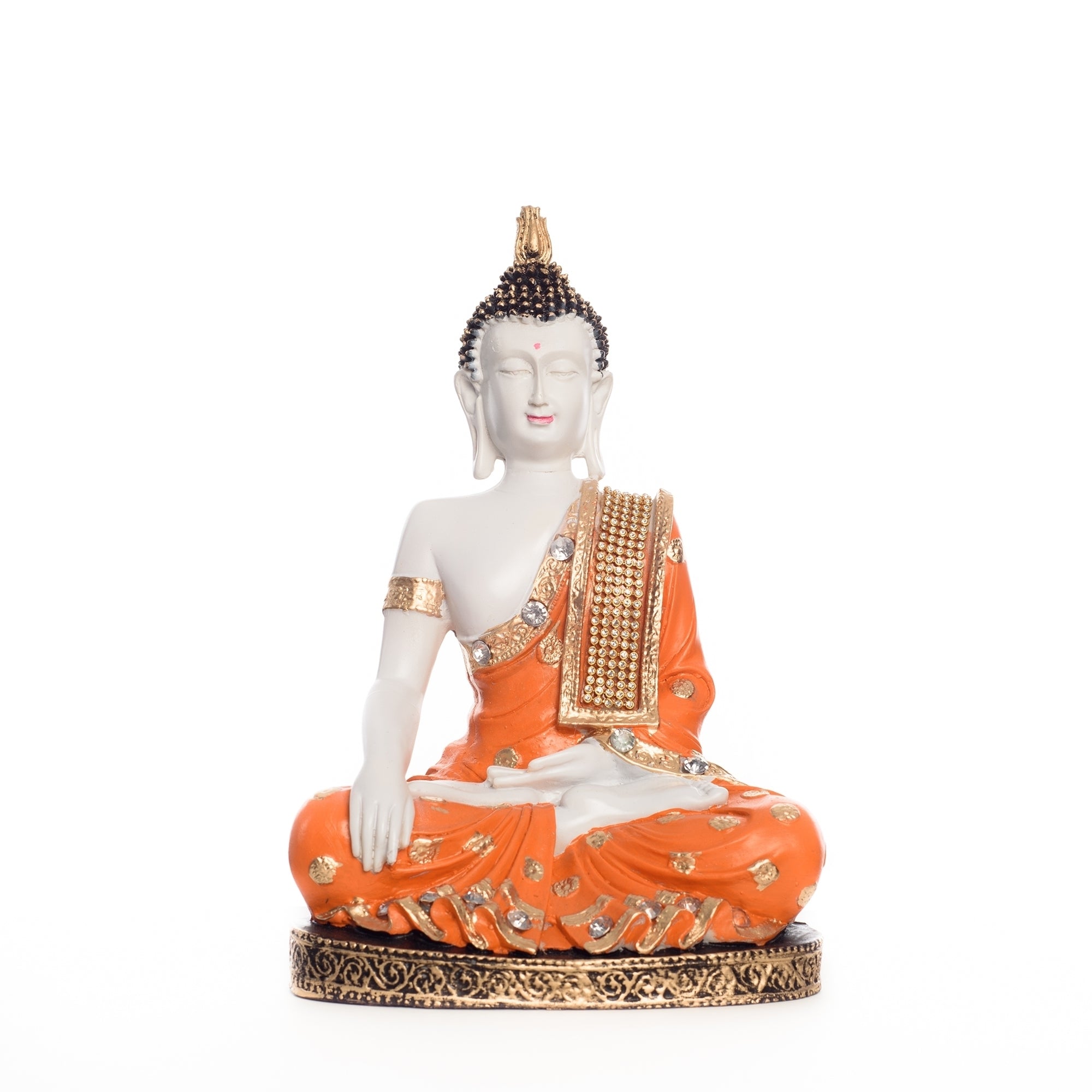 Polyresin Orange & White Meditating Lord Buddha Idol 2