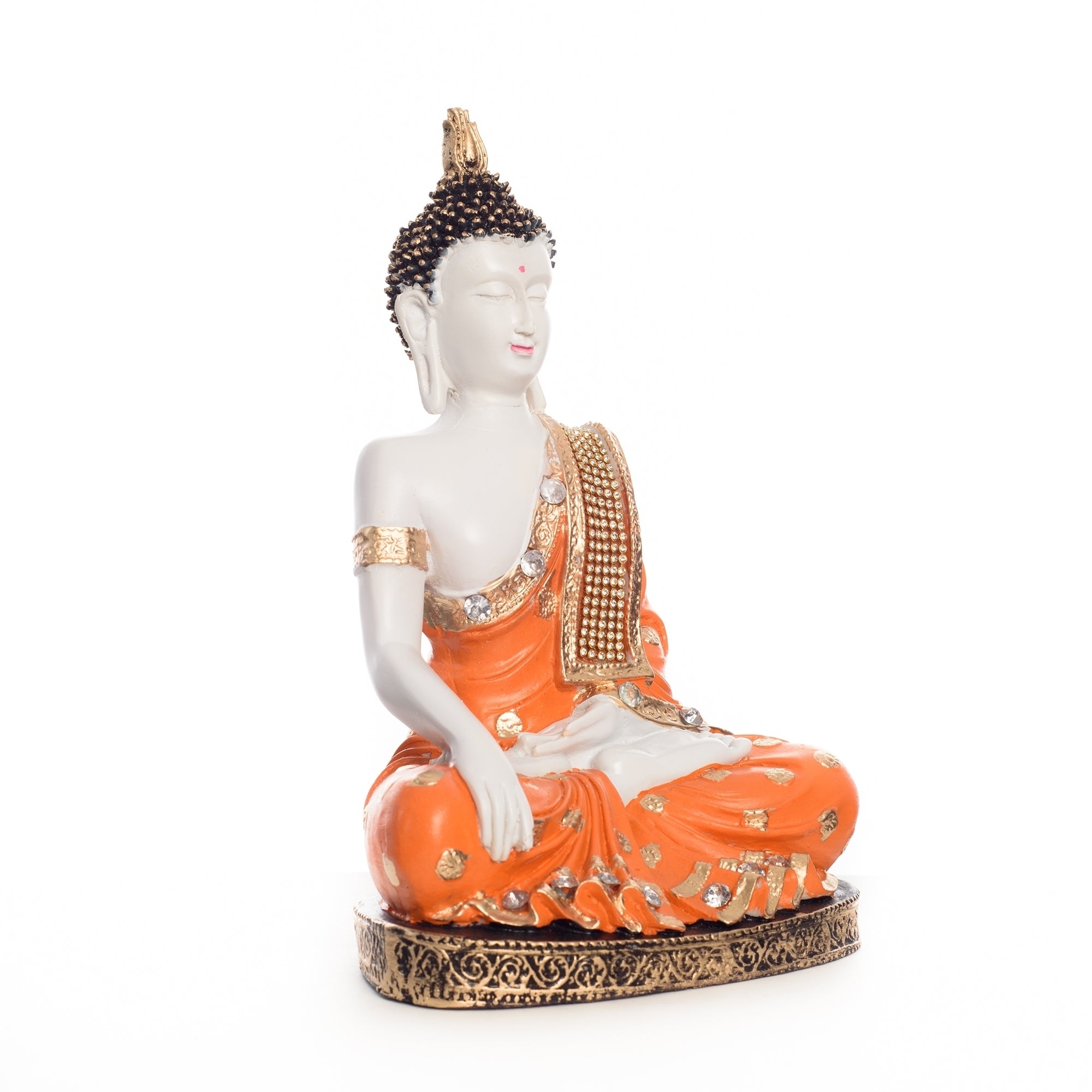 Polyresin Orange & White Meditating Lord Buddha Idol 4