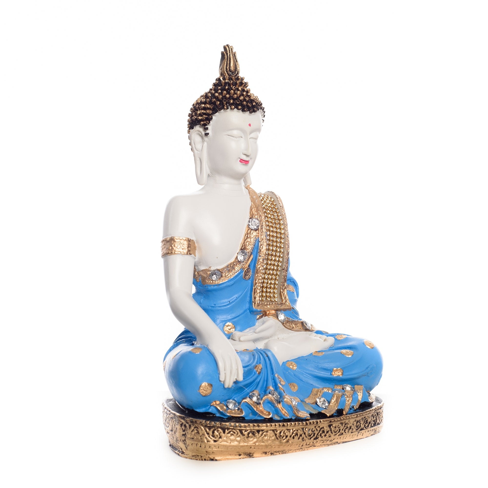 Polyresin Blue & White Meditating Lord Buddha Statue 3