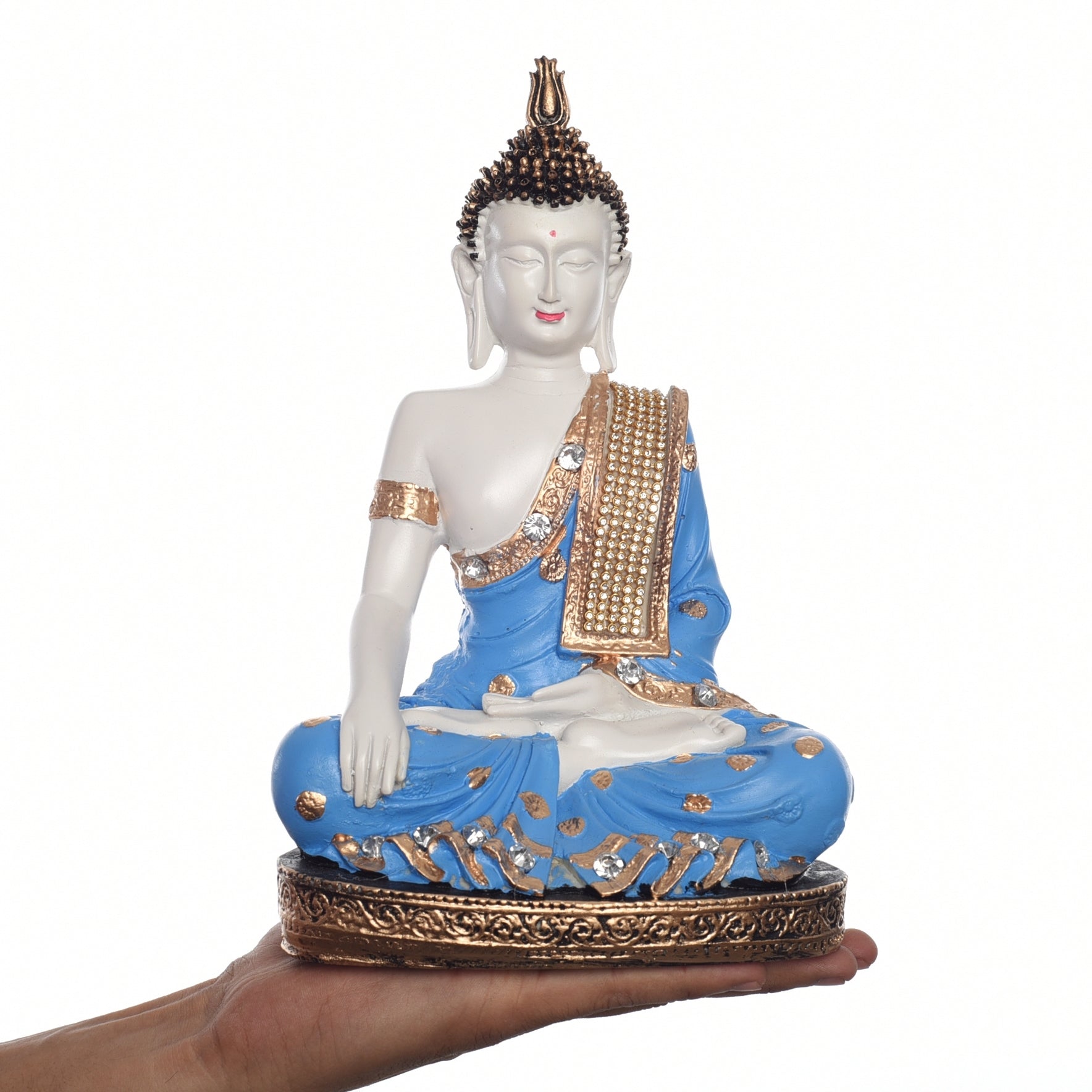 Polyresin Blue & White Meditating Lord Buddha Statue 5
