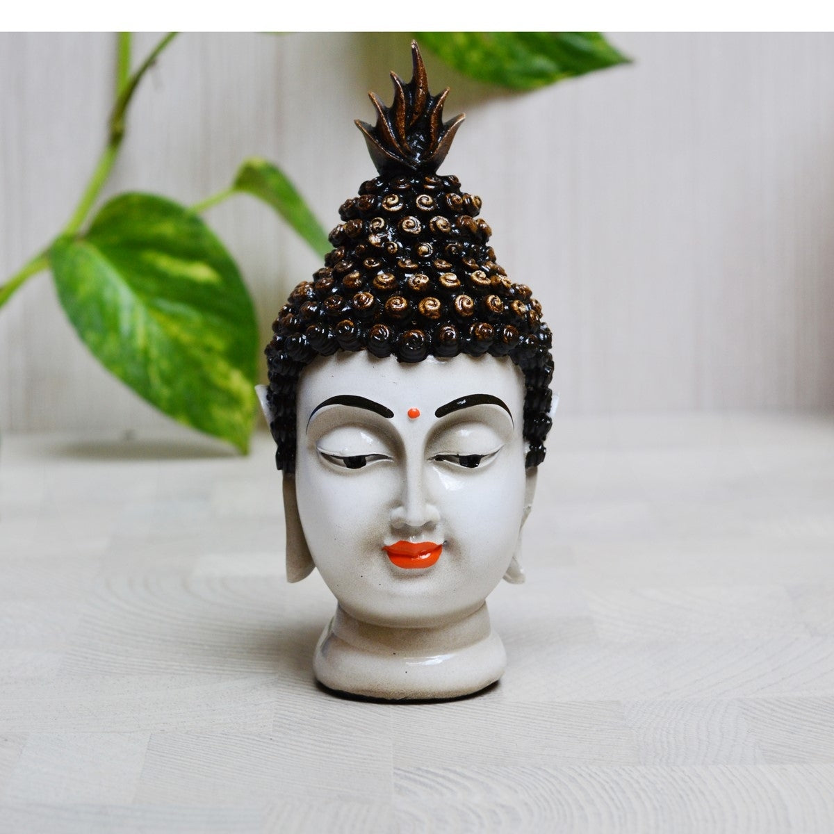 Polyresin Black and White Meditating Buddha Head Statue 1
