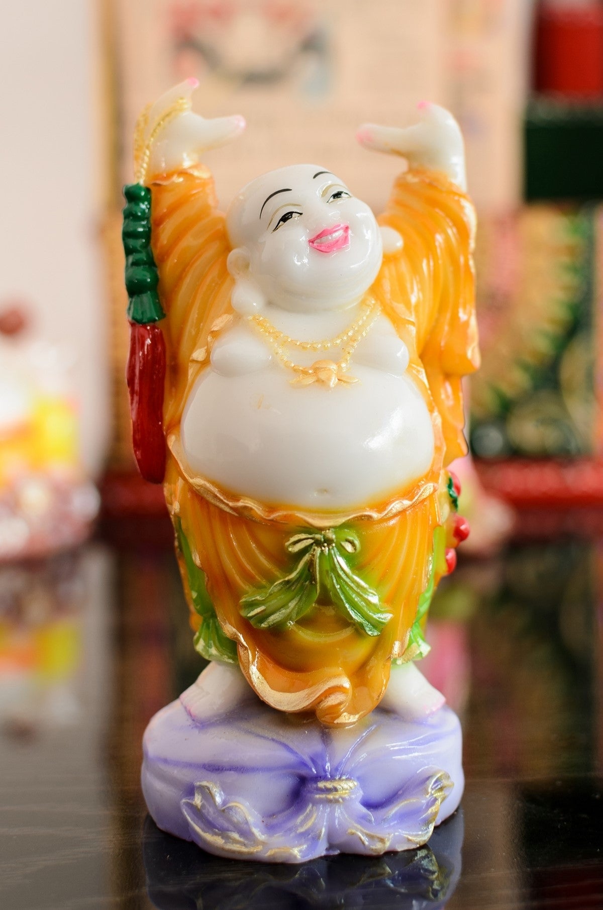 Feng Shui standing Laughing Buddha with Hands Up Statue 1