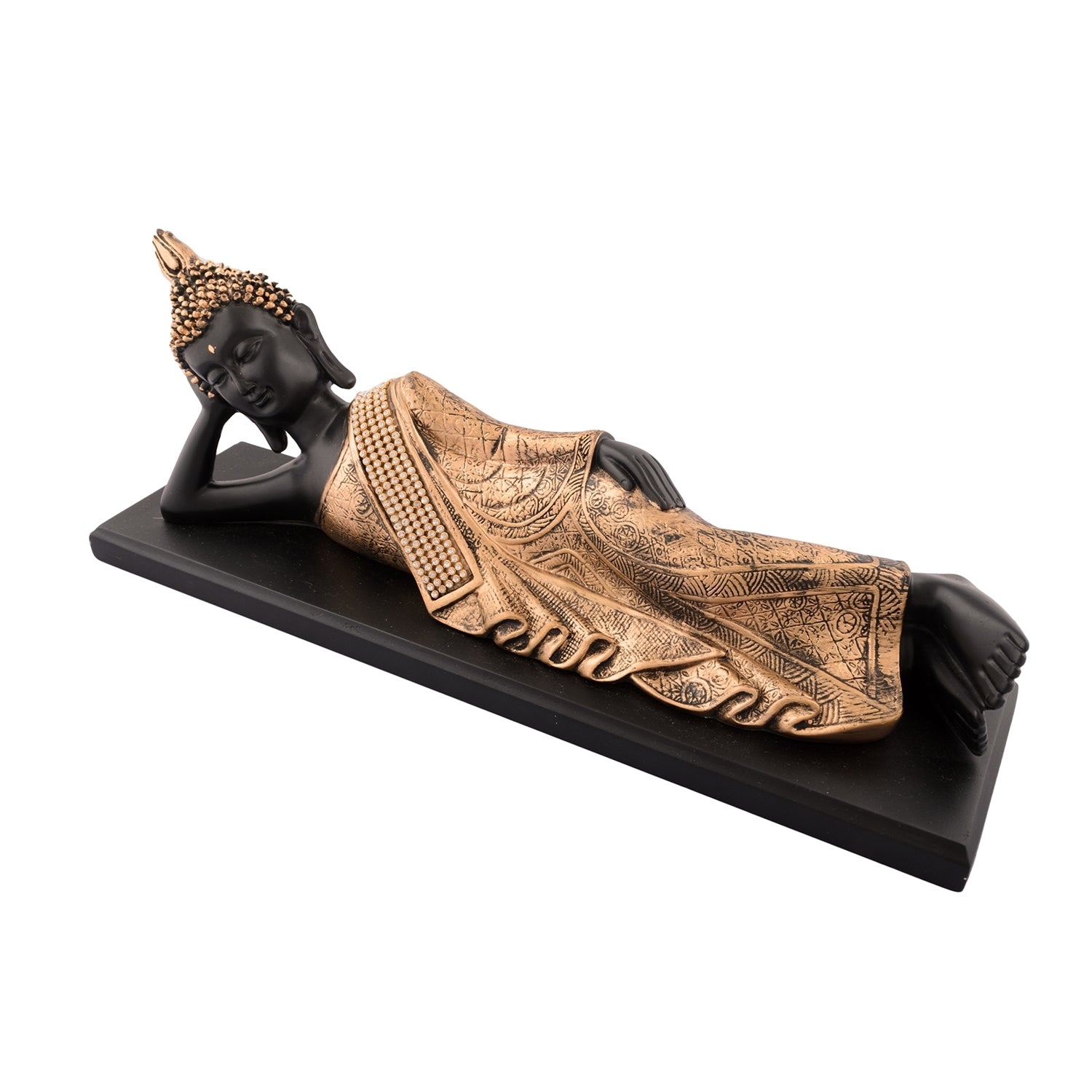 Polyresin Black and golden Resting Buddha Statue on Wooden Board 2
