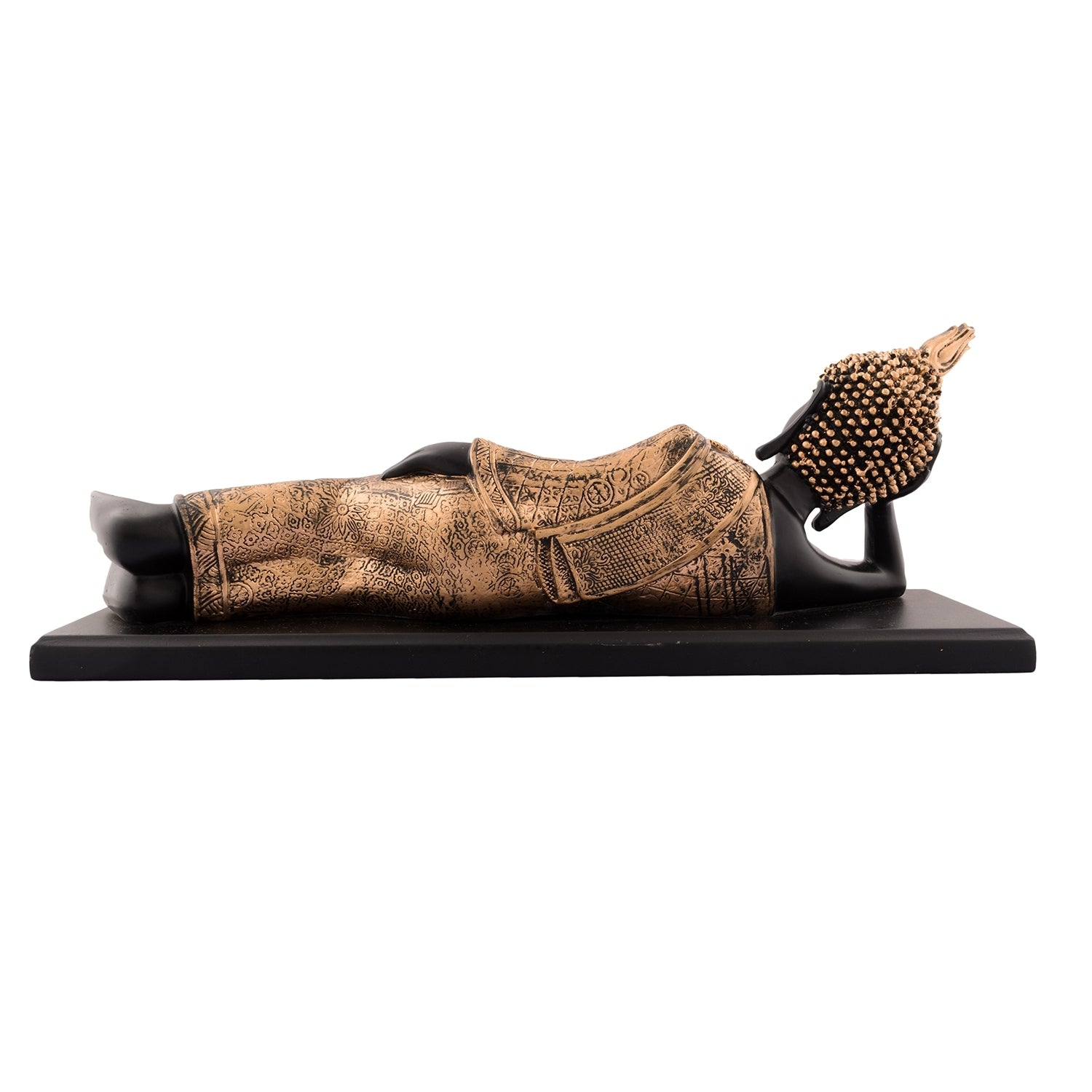 Polyresin Black and golden Resting Buddha Statue on Wooden Board 3