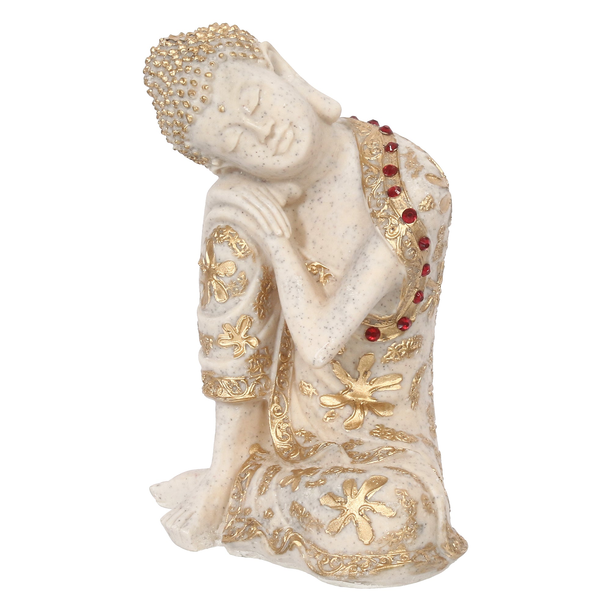 Polyresin White and Golden Resting Buddha on Knee Statue 1