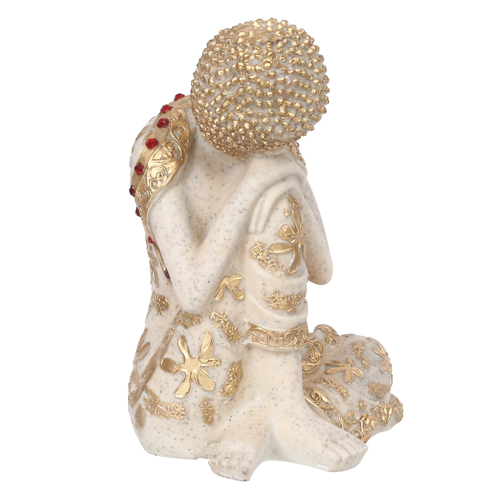 Polyresin White and Golden Resting Buddha on Knee Statue 4