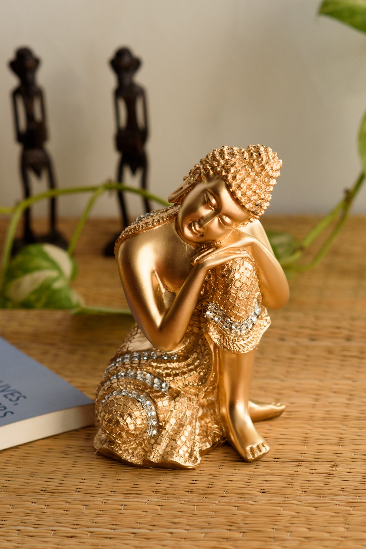 Polyresin Golden Resting Buddha on Knee Statue 1