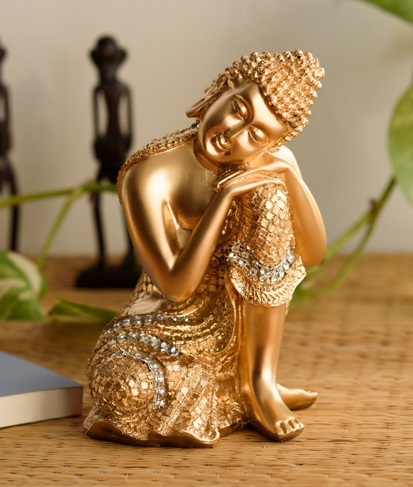 Polyresin Golden Resting Buddha on Knee Statue
