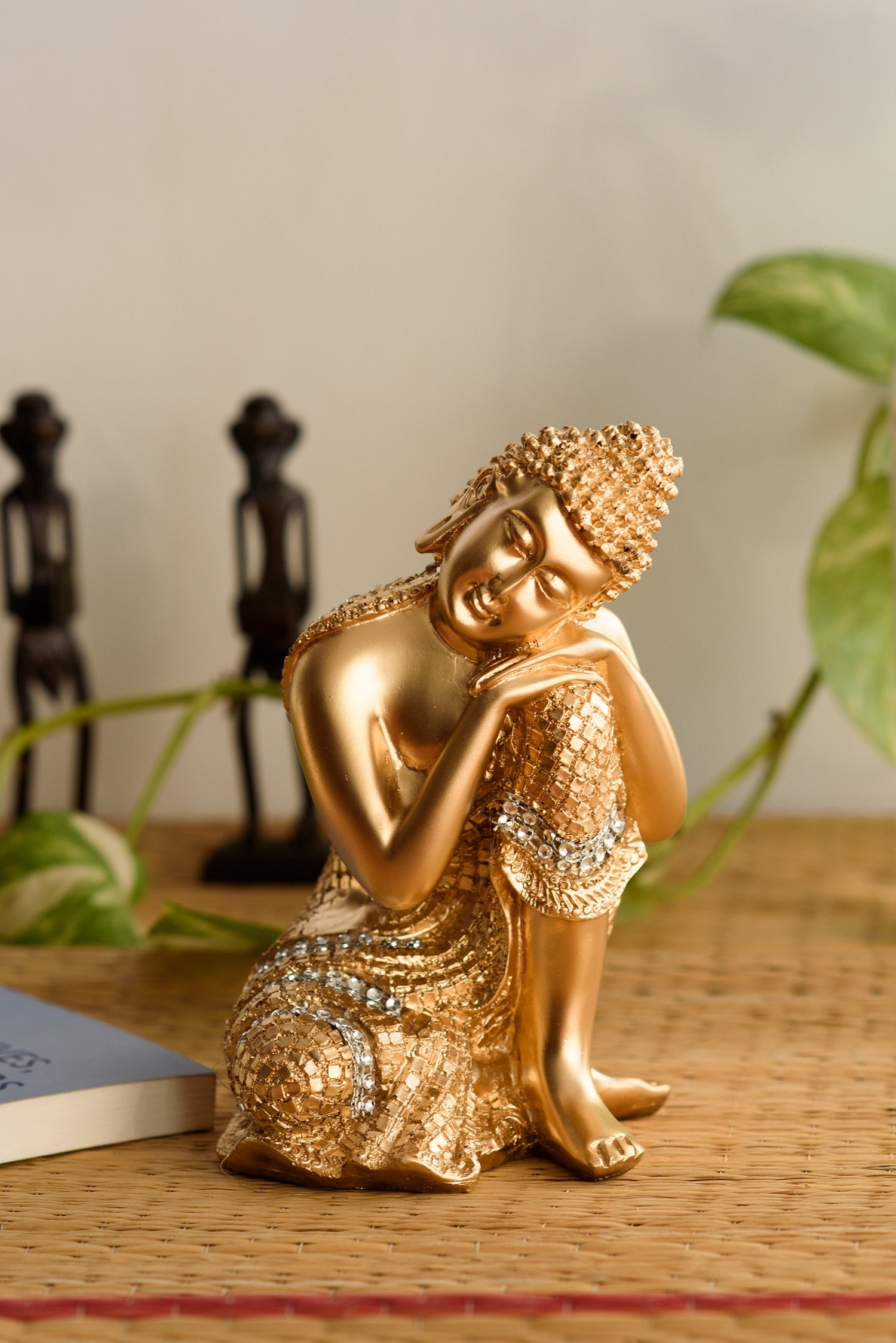 Polyresin Golden Resting Buddha on Knee Statue 2