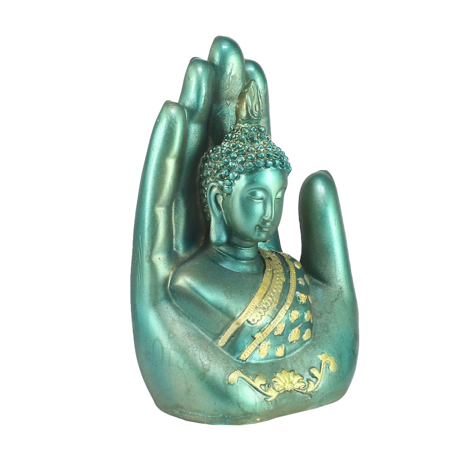 Teak and Golden Handcrafted Palm Buddha 3
