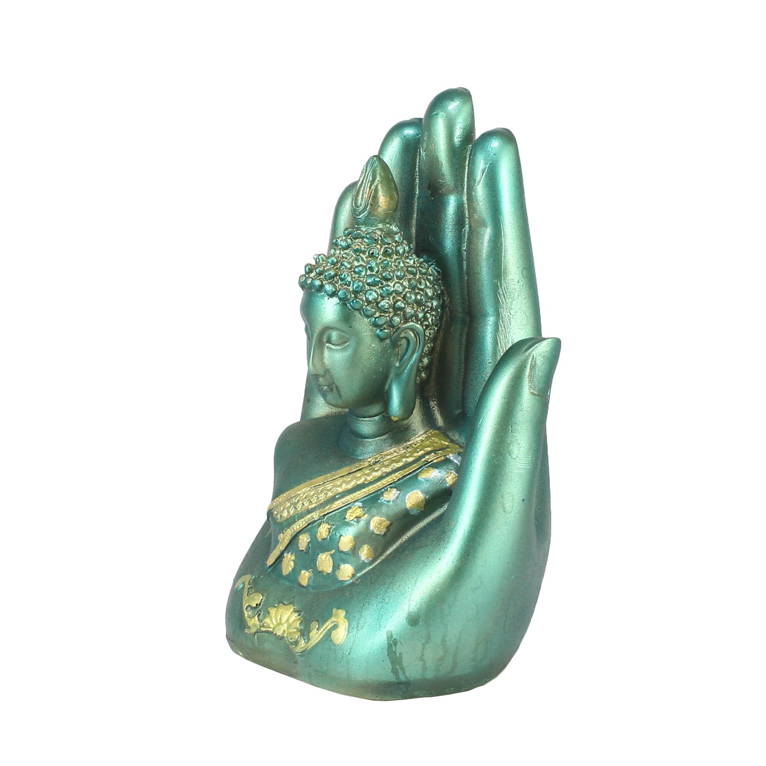 Teak and Golden Handcrafted Palm Buddha 4