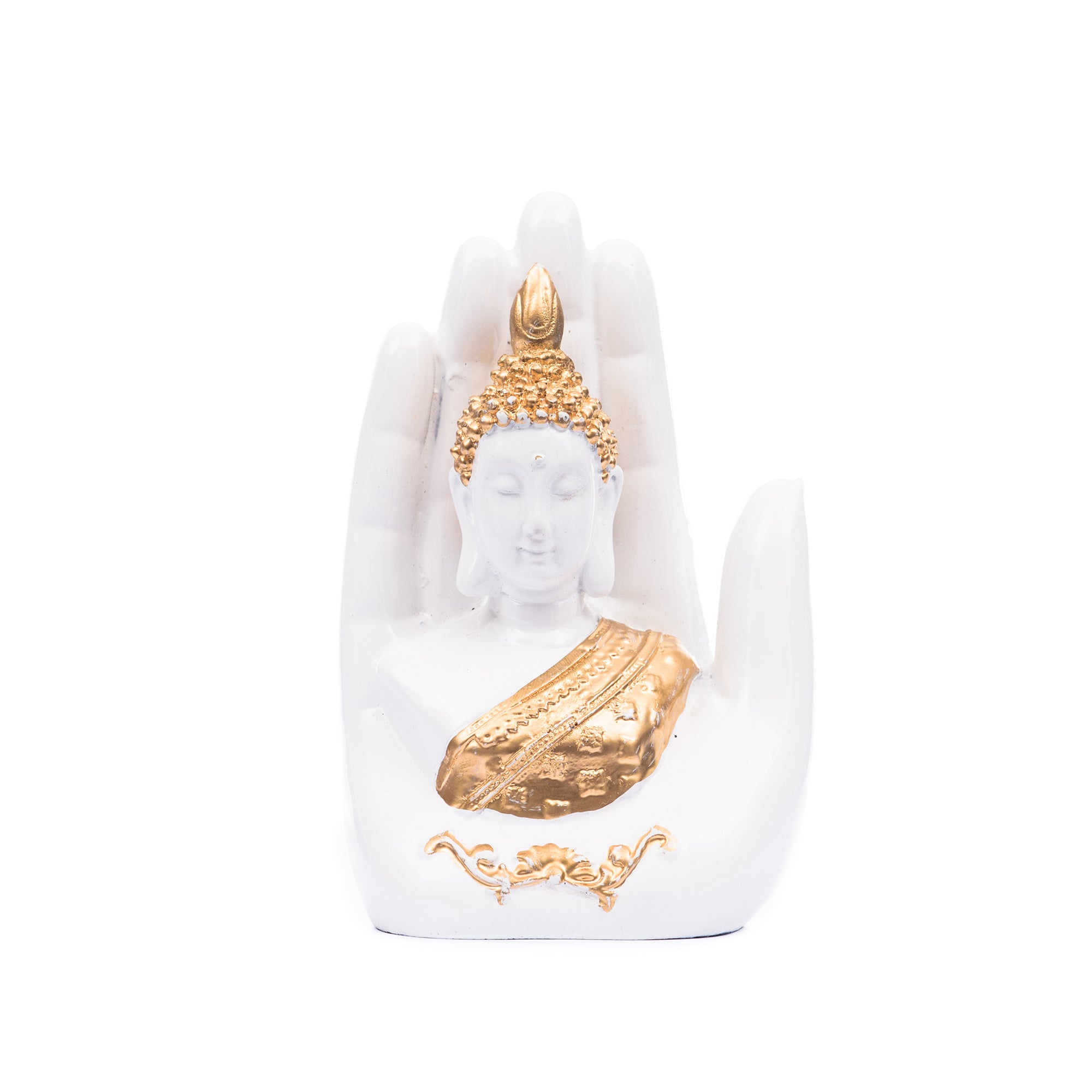 Decorative Palm Buddha Figurine Showpiece - 17 cm (Polyresin, White) 1