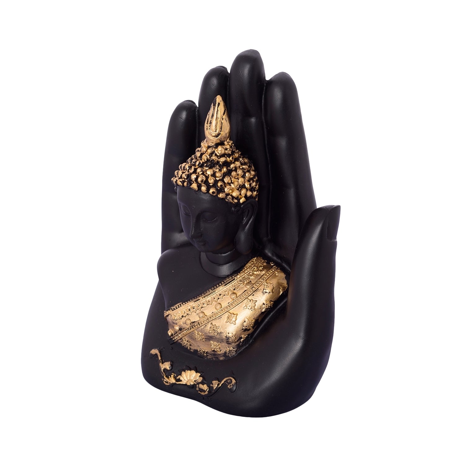 Black and Golden Handcrafted Palm Buddha Statue 2
