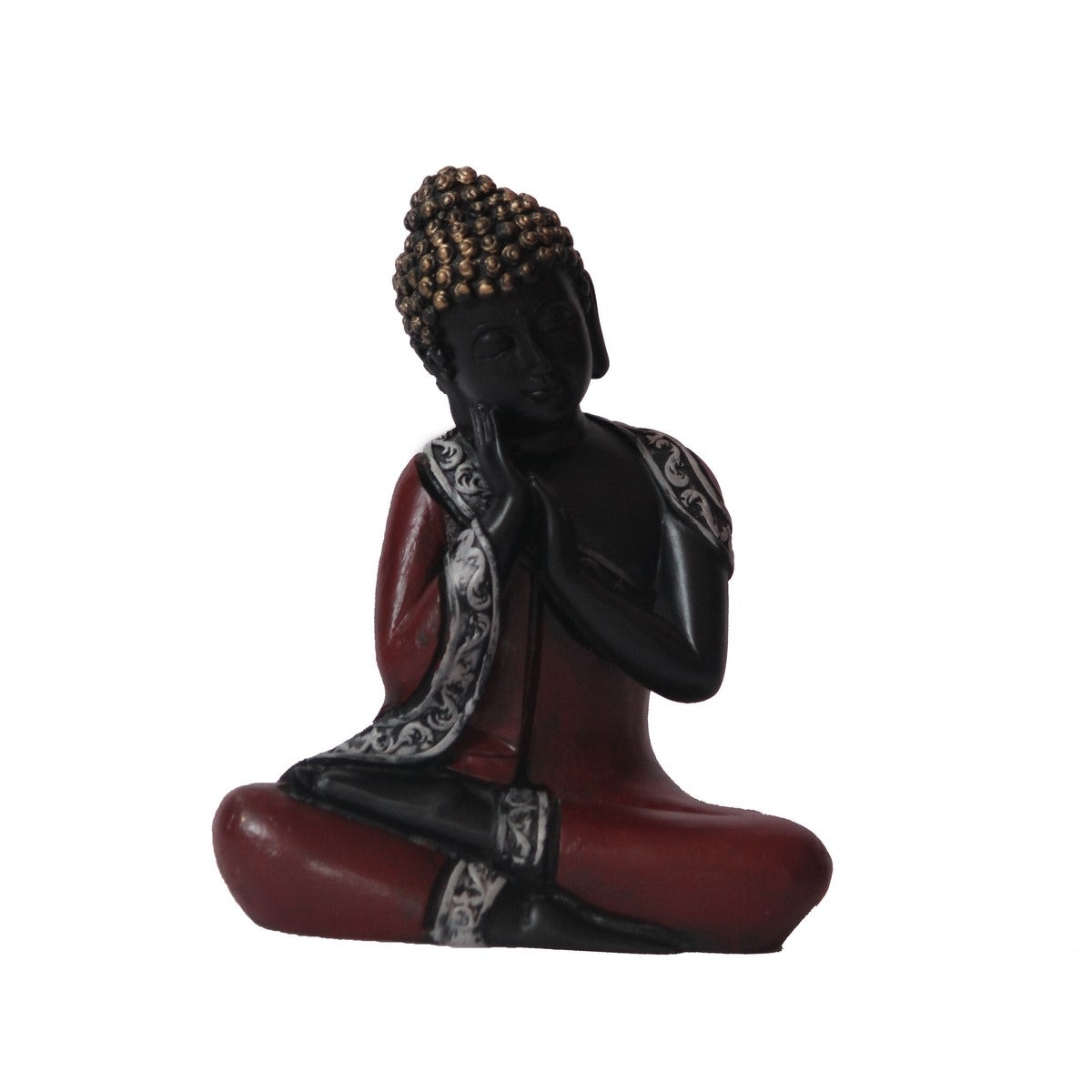 Polyresin Brown and Golden Antique Finish Handcrafted Thinking Buddha Statue 2