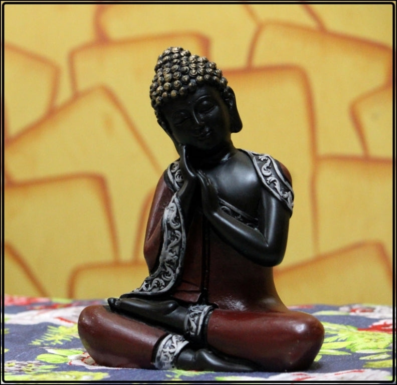 Polyresin Brown and Golden Antique Finish Handcrafted Thinking Buddha Statue 5