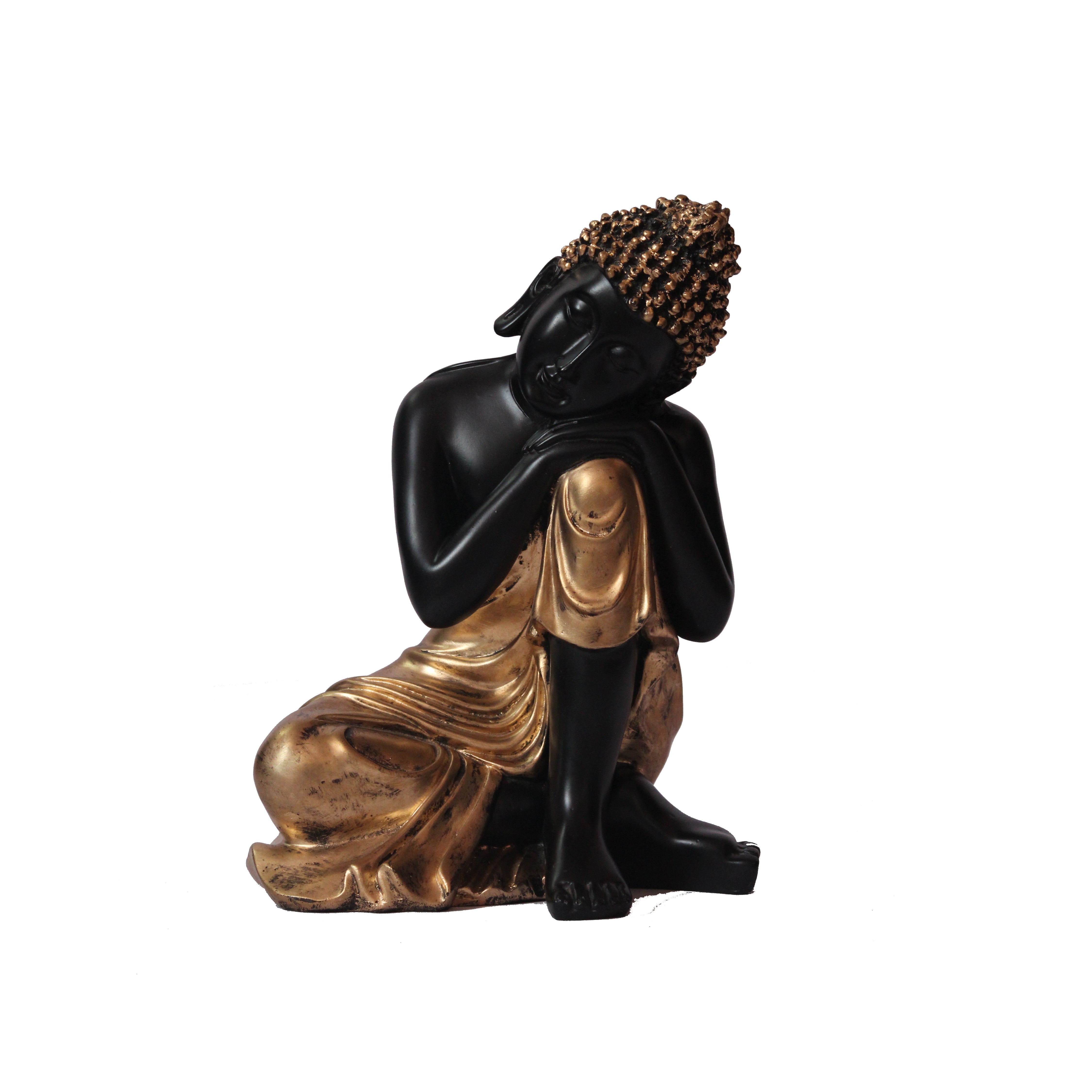 Polyresin Black And Golden Handcrafted Lord Buddha Resting On Knee Statue 1