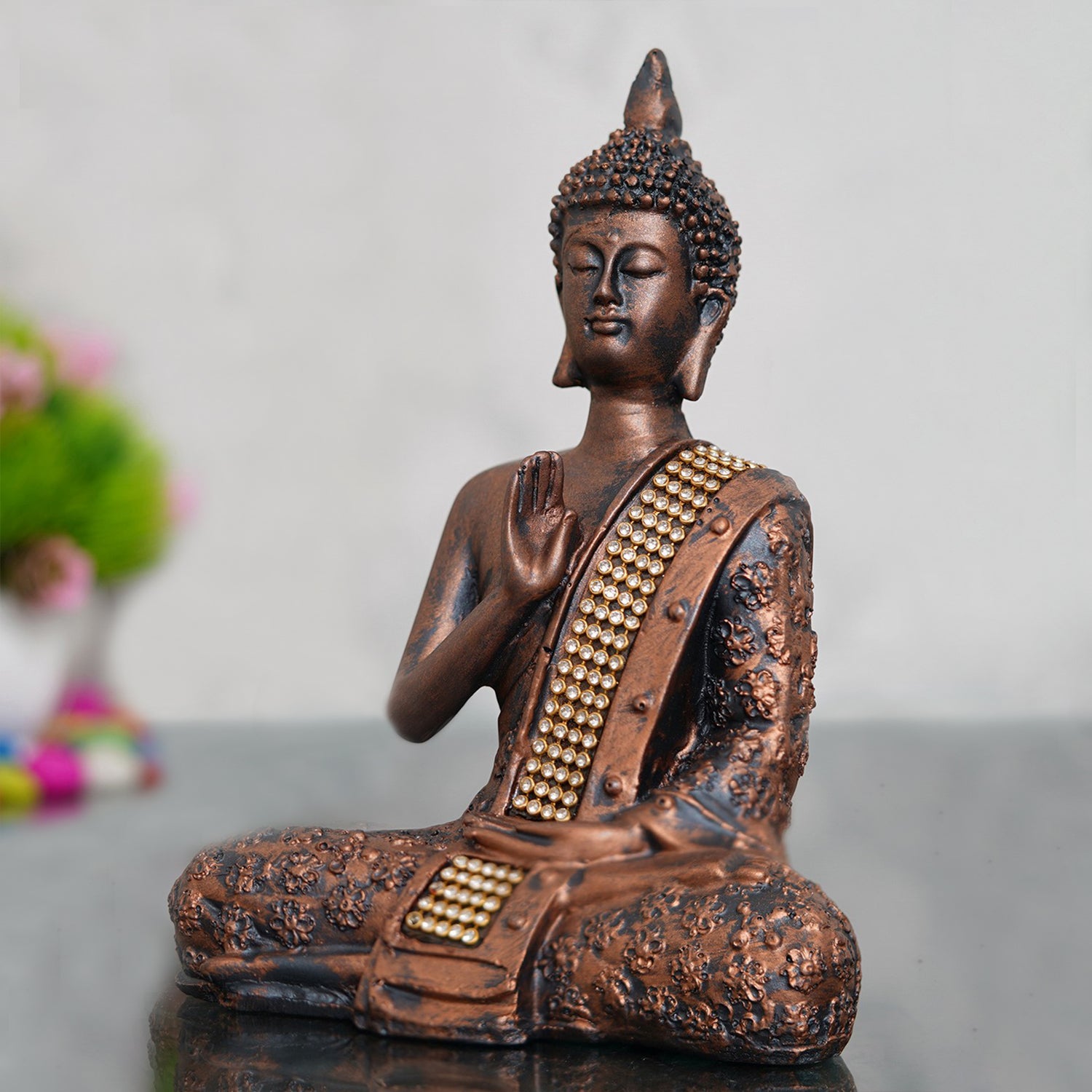 Polyresin Brown Handcrafted Meditating Blessing Buddha Statue 1