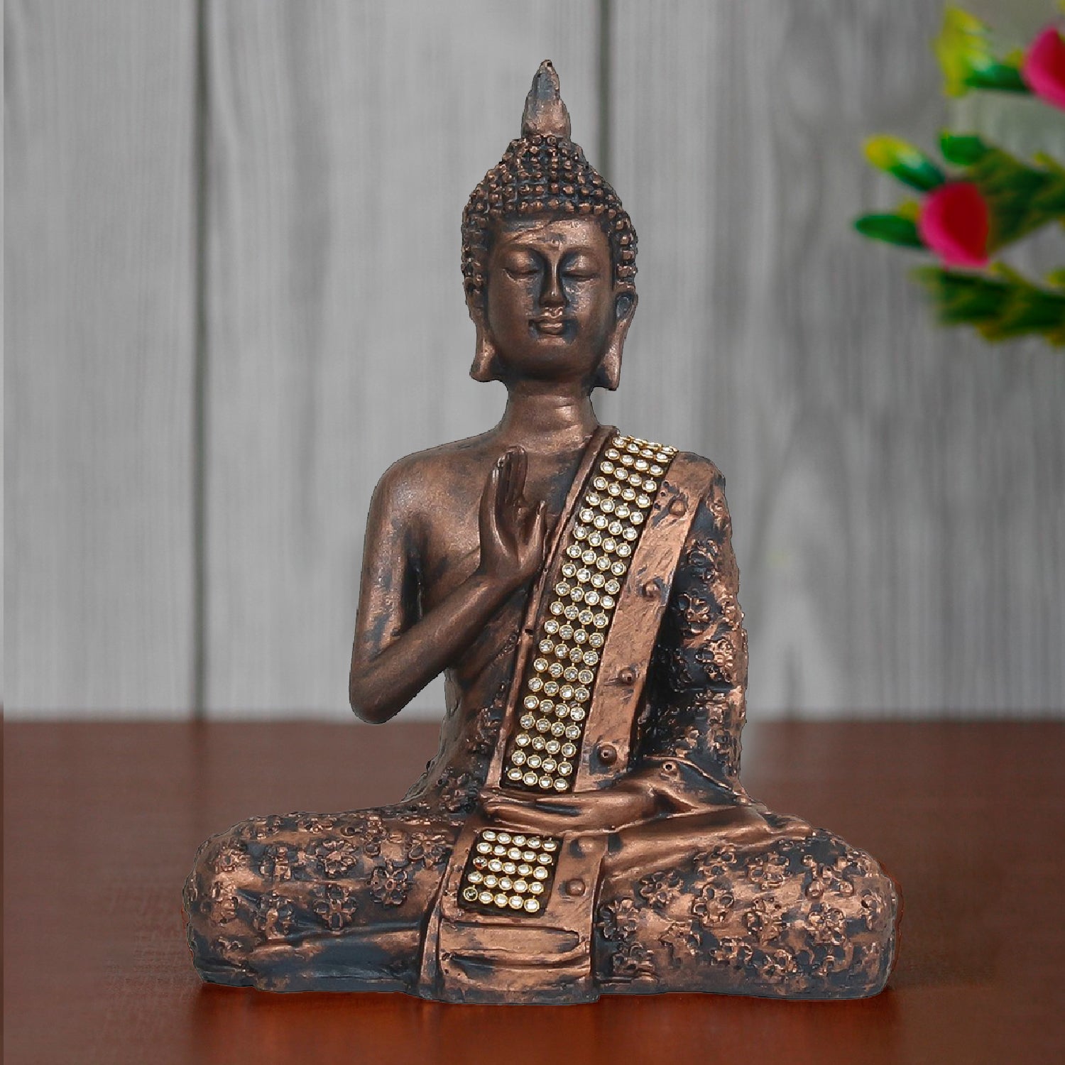 Polyresin Brown Handcrafted Meditating Blessing Buddha Statue