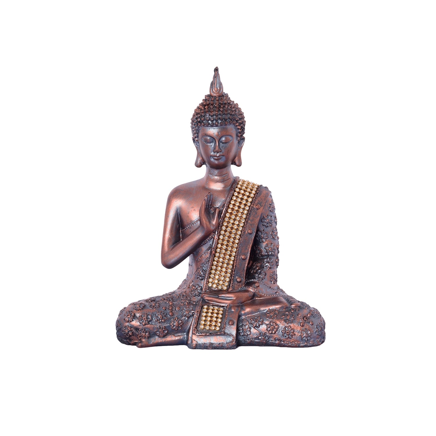 Polyresin Brown Handcrafted Meditating Blessing Buddha Statue 2