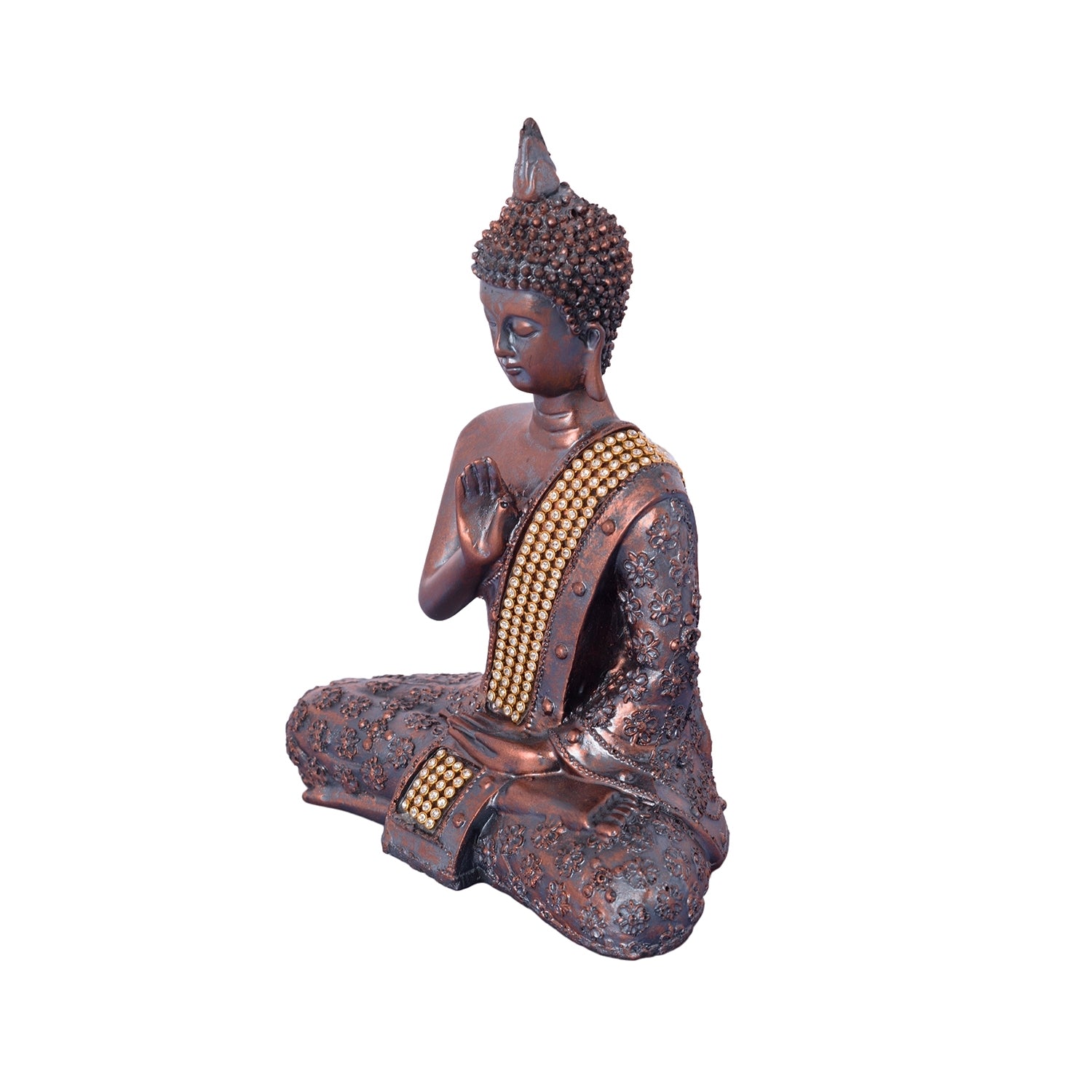 Polyresin Brown Handcrafted Meditating Blessing Buddha Statue 3