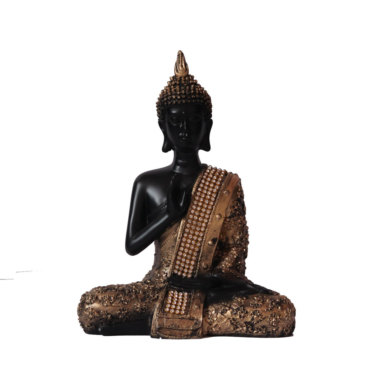 Polyresin Black and Golden Handcrafted Meditating Blessing Buddha Statue 1