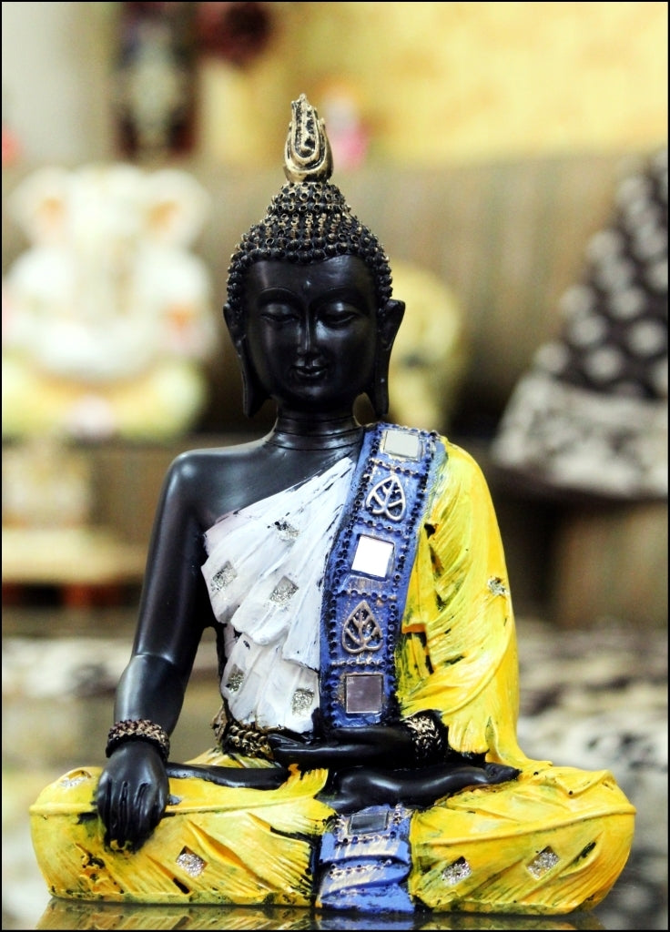 Polyresin Yellow and Black Handcrafted Meditating Buddha Statue