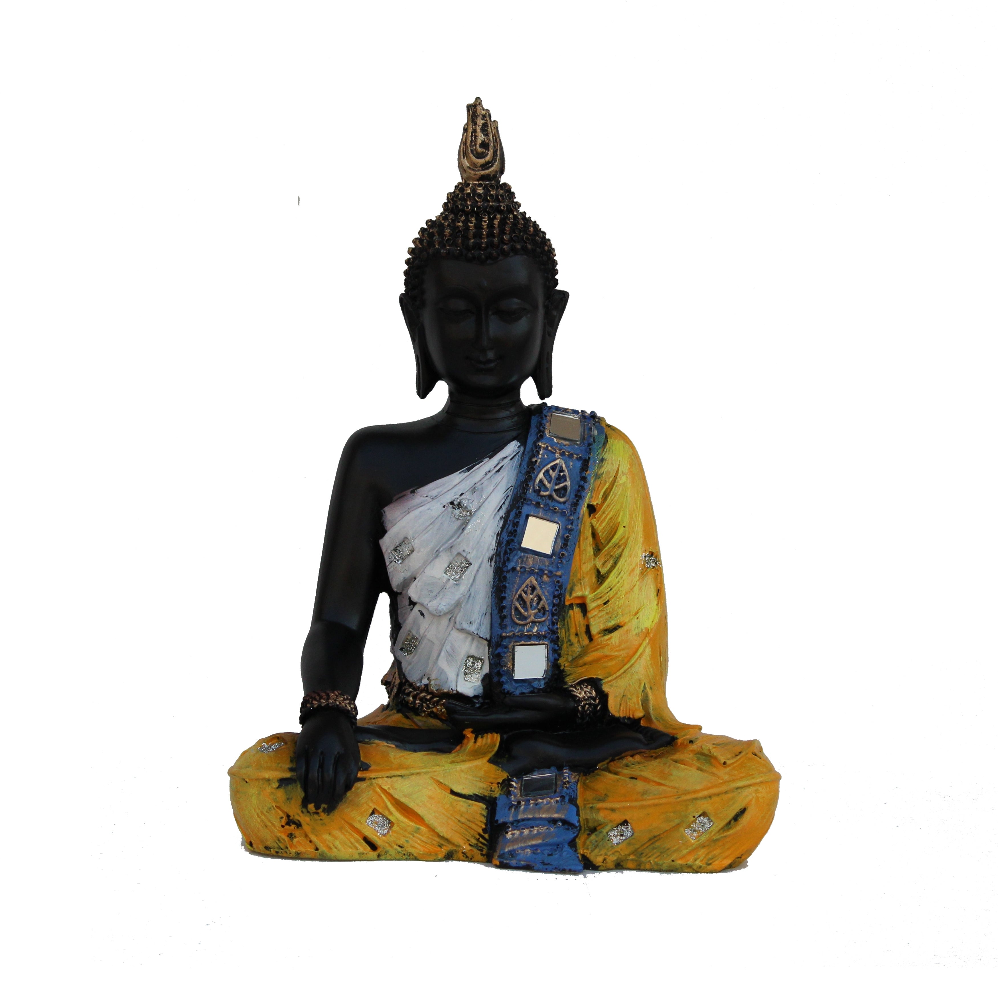 Polyresin Yellow and Black Handcrafted Meditating Buddha Statue 1