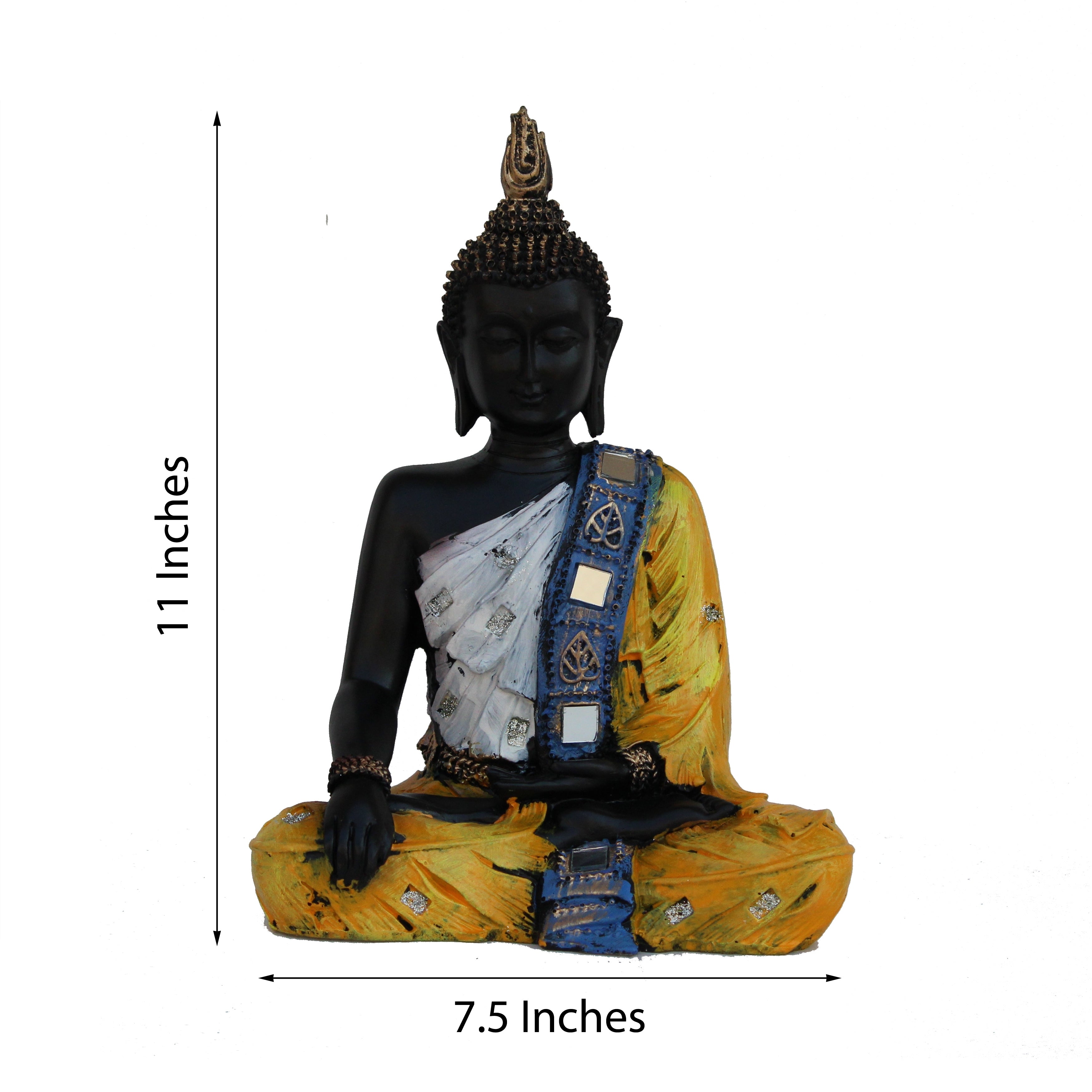 Polyresin Yellow and Black Handcrafted Meditating Buddha Statue 2