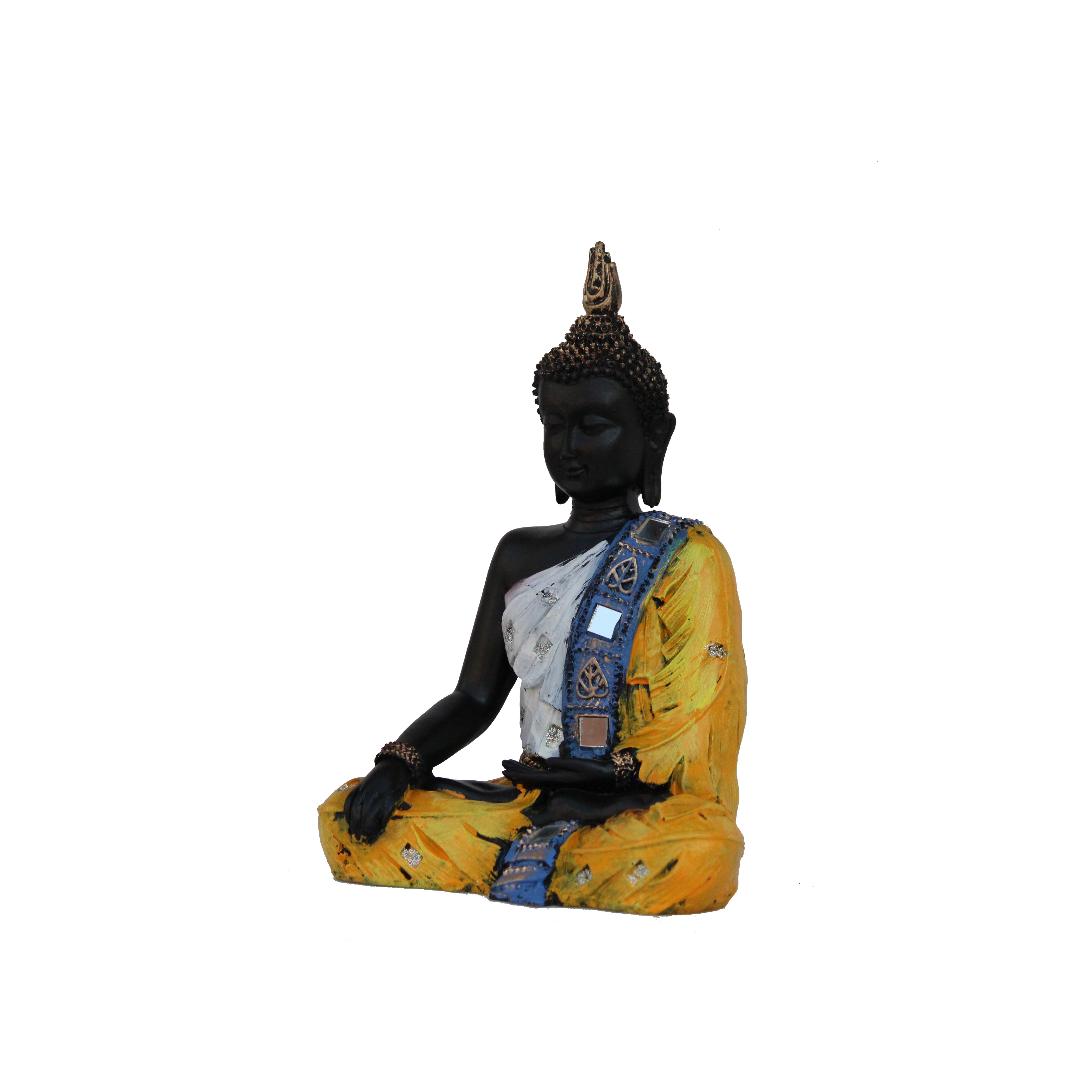 Polyresin Yellow and Black Handcrafted Meditating Buddha Statue 3
