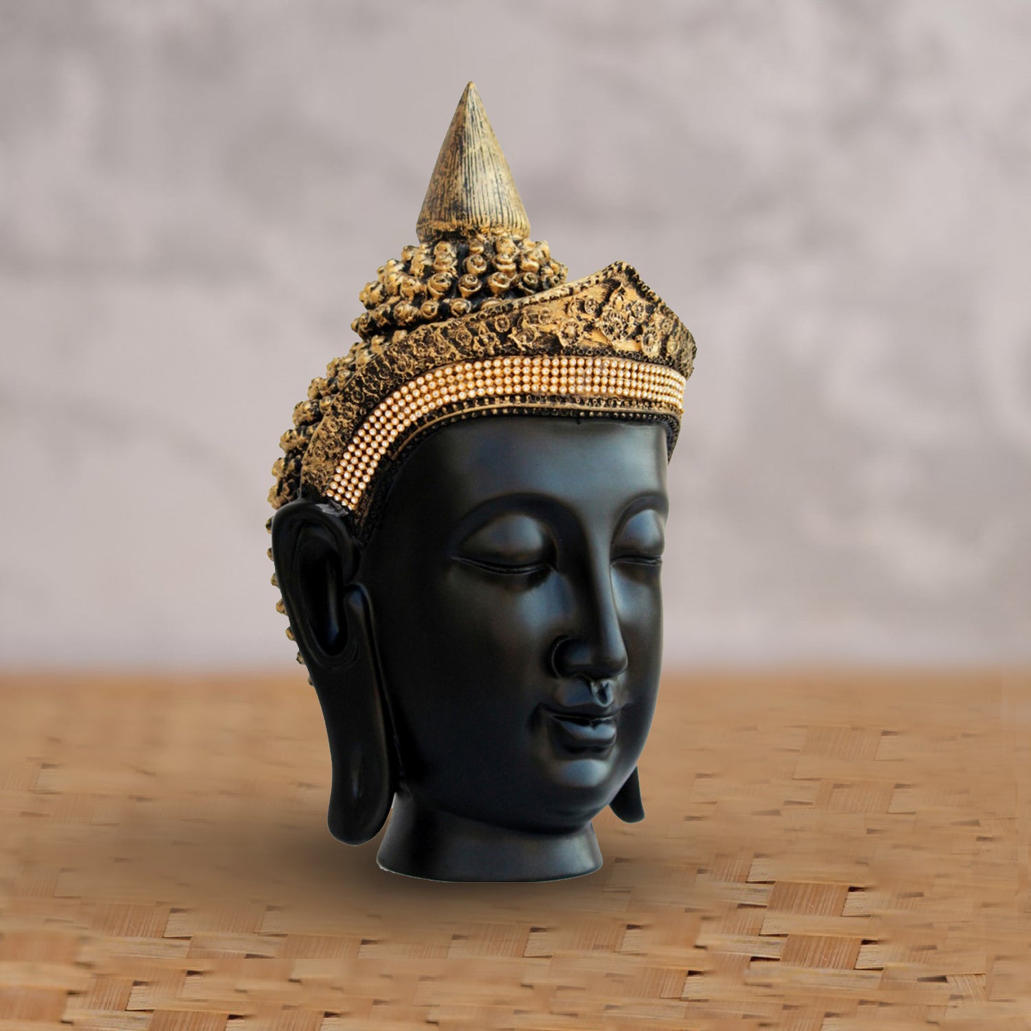 Handcrafted Golden Crown Buddha Head Statue