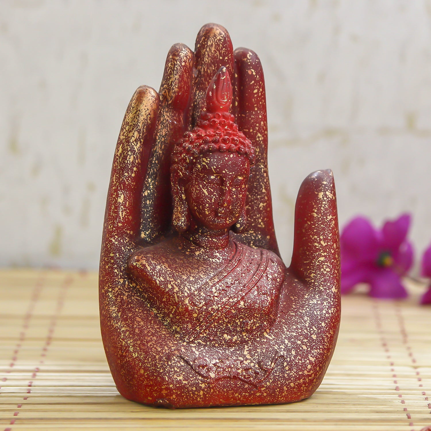 Sparkle Red Handcrafted Palm Buddha