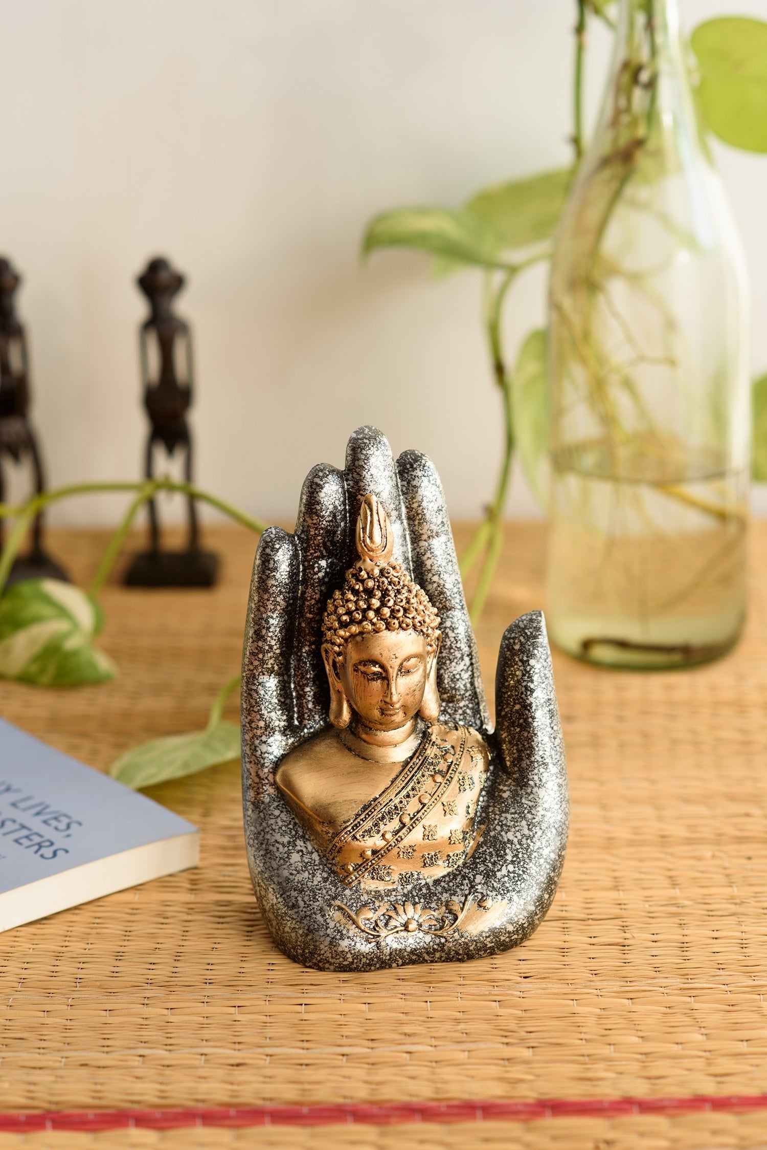 Polyresin Silver and Golden Handcrafted Palm Buddha statue 1