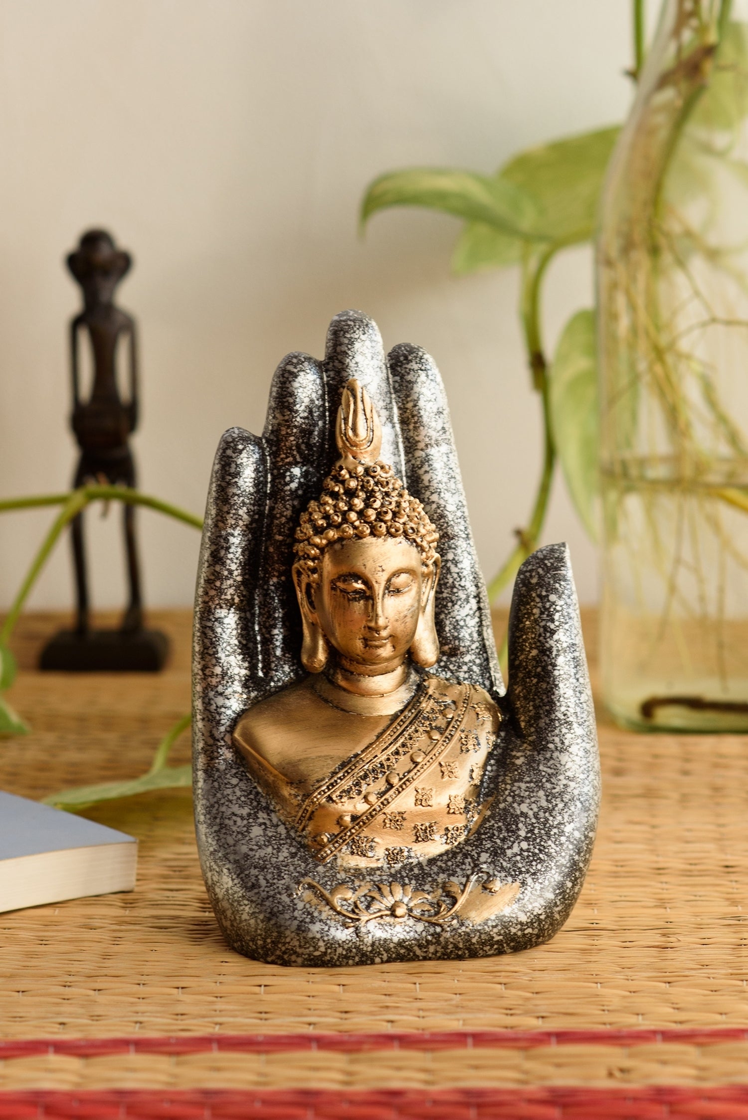 Polyresin Silver and Golden Handcrafted Palm Buddha statue 4