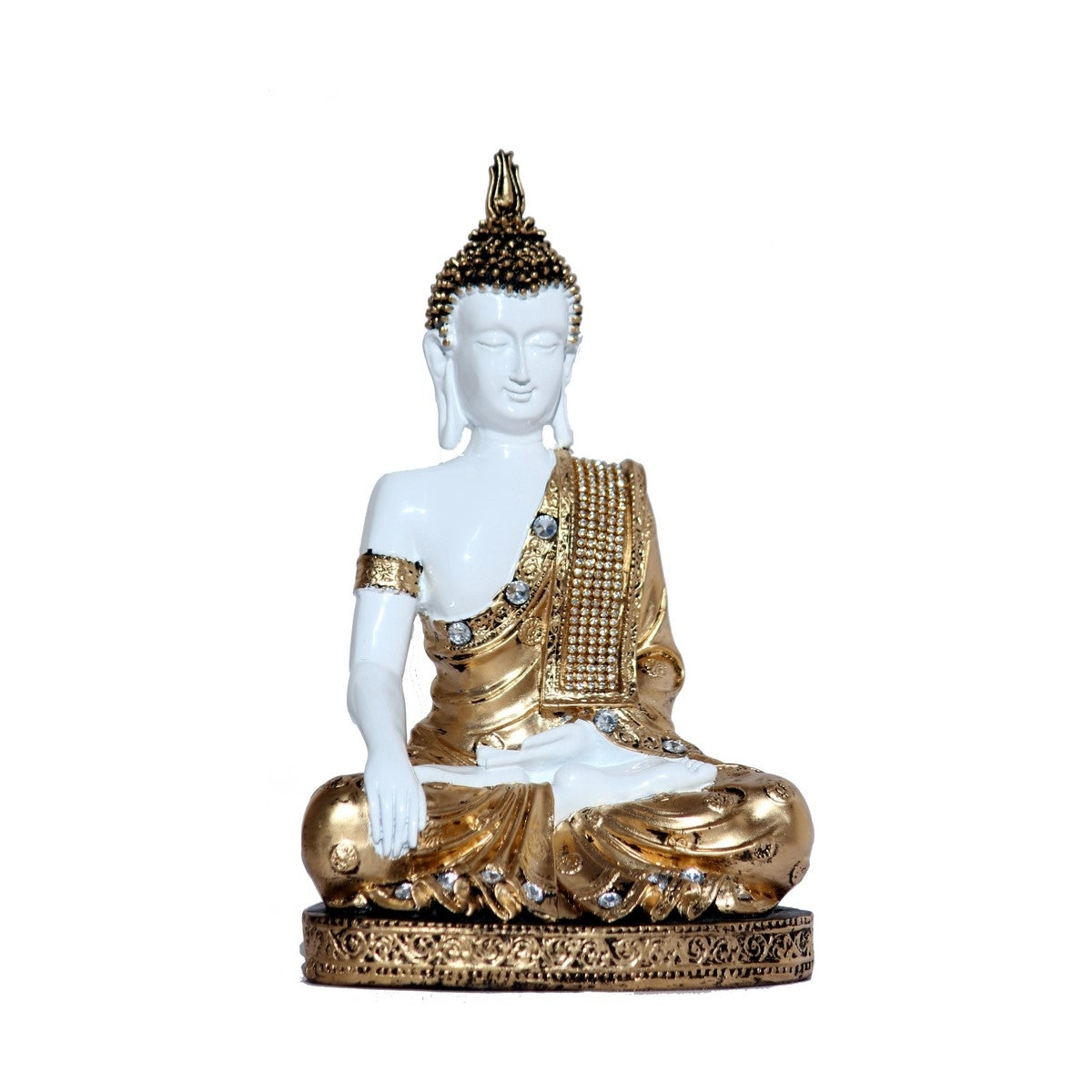 Polyresin White and Golden Handcrafted Decorative Meditating Buddha Statue 2