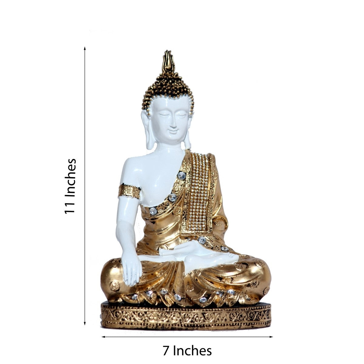 Polyresin White and Golden Handcrafted Decorative Meditating Buddha Statue 3