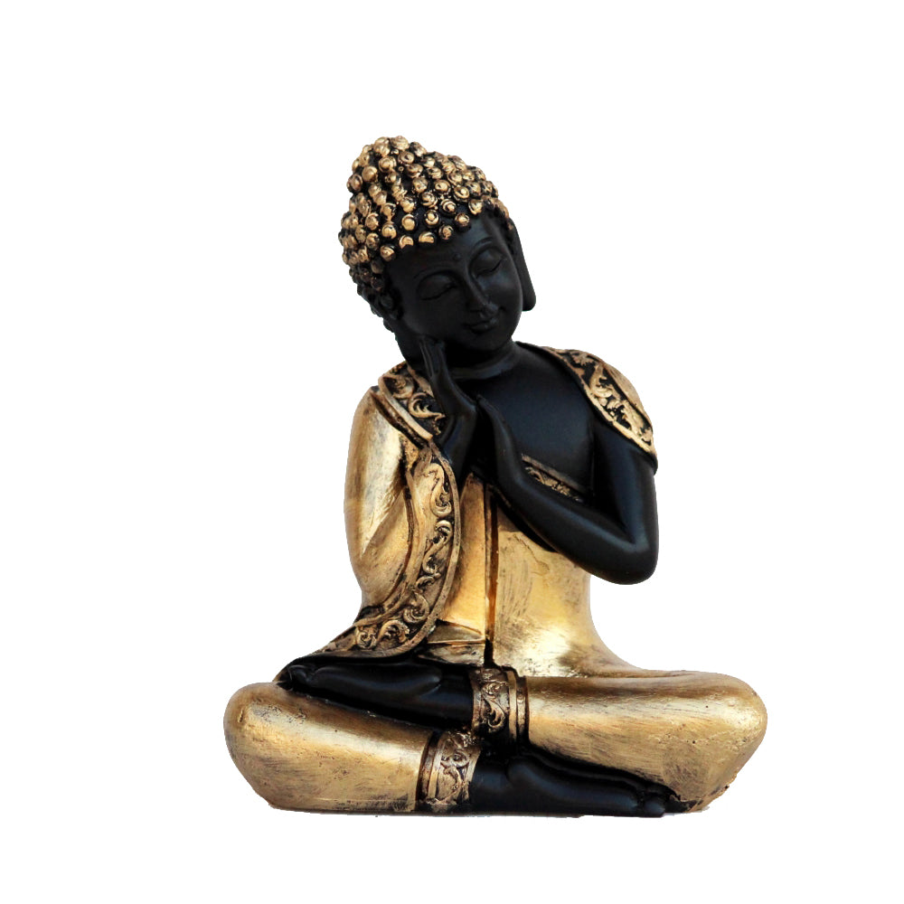 Polyresin Black and Golden Finish Handcrafted Thinking Buddha Statue 2