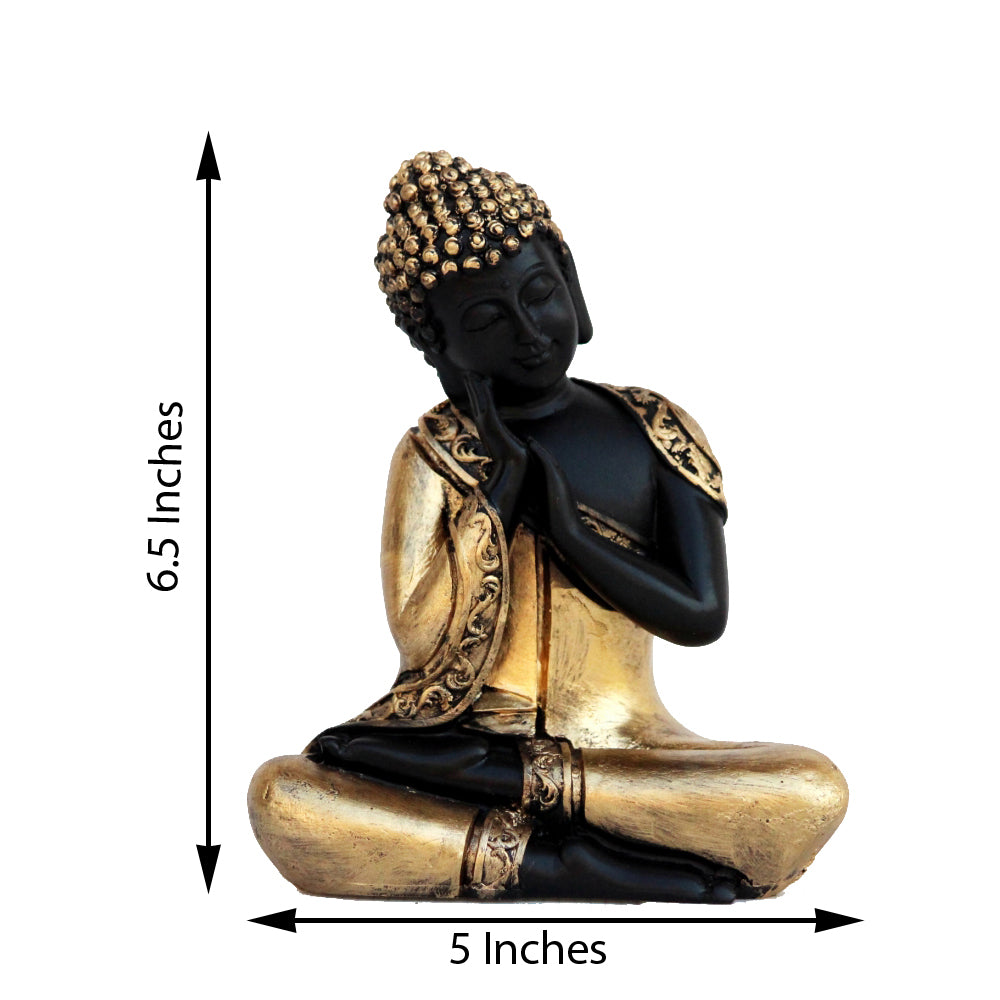 Polyresin Black and Golden Finish Handcrafted Thinking Buddha Statue 3