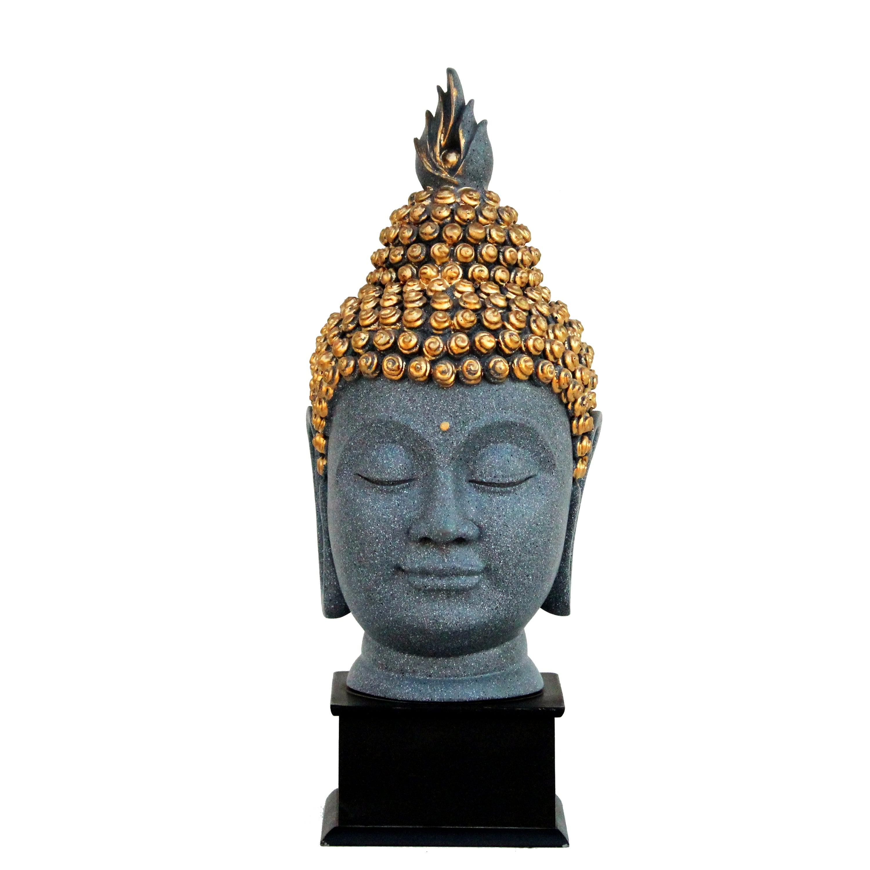 Handcrafted Golden Crown Buddha Head Statue With Stand