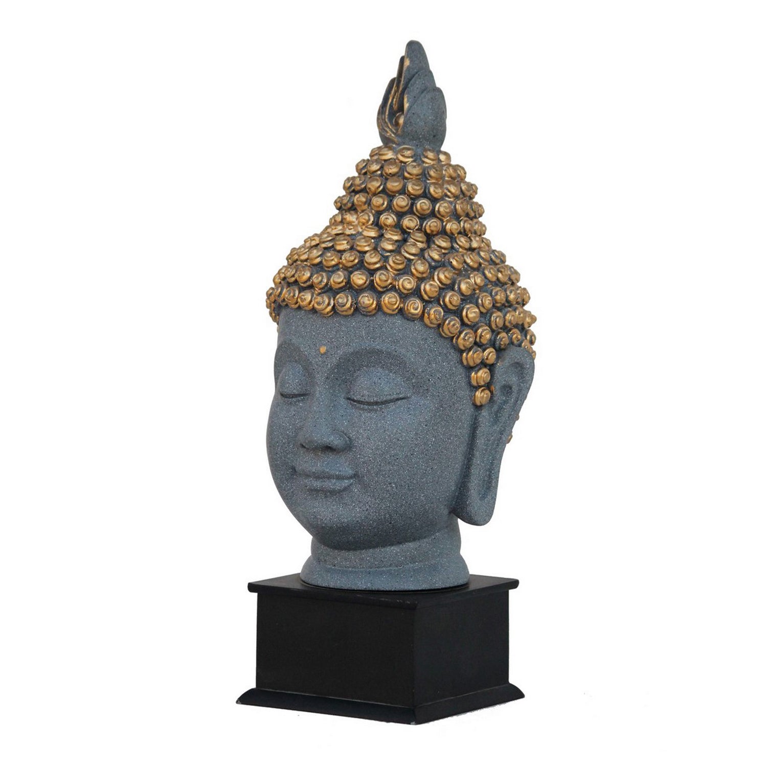 Handcrafted Golden Crown Buddha Head Statue With Stand 1