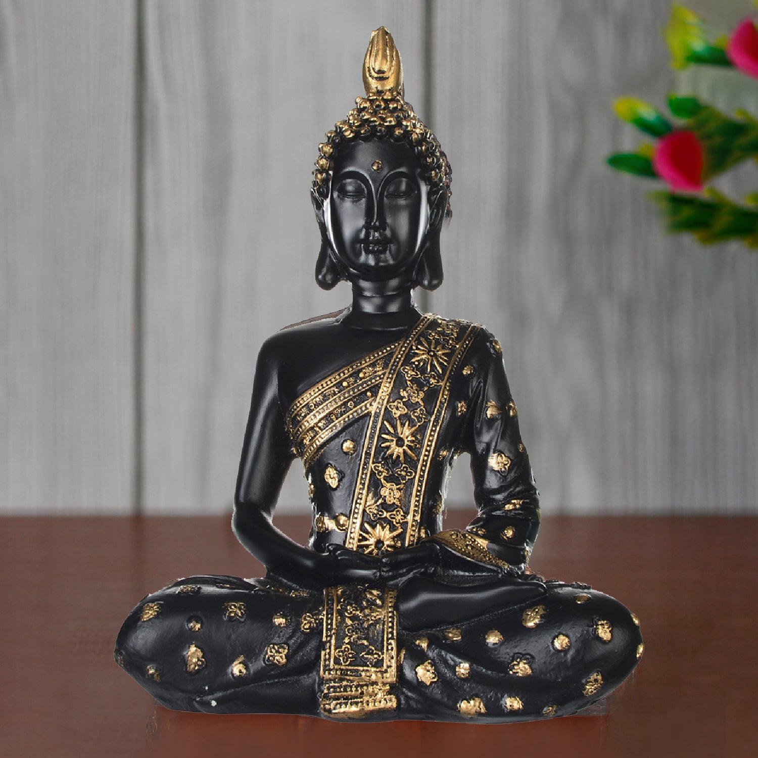 Handcrafted Meditating Blessing Buddha ( Black & Gold )