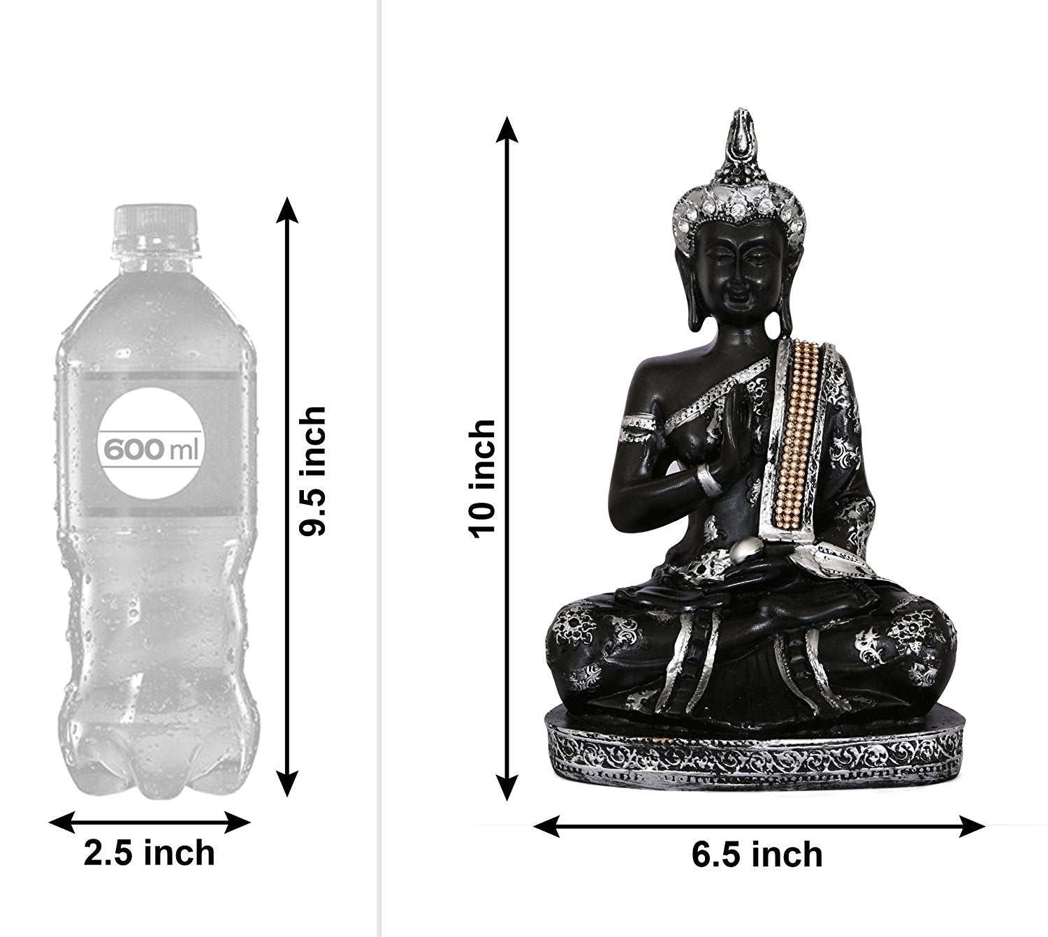 Handcrafted Decorative Meditating Buddha (Size - 25CmxSilver and BlackxPolyresin), 1 Lord Buddha Idol 2