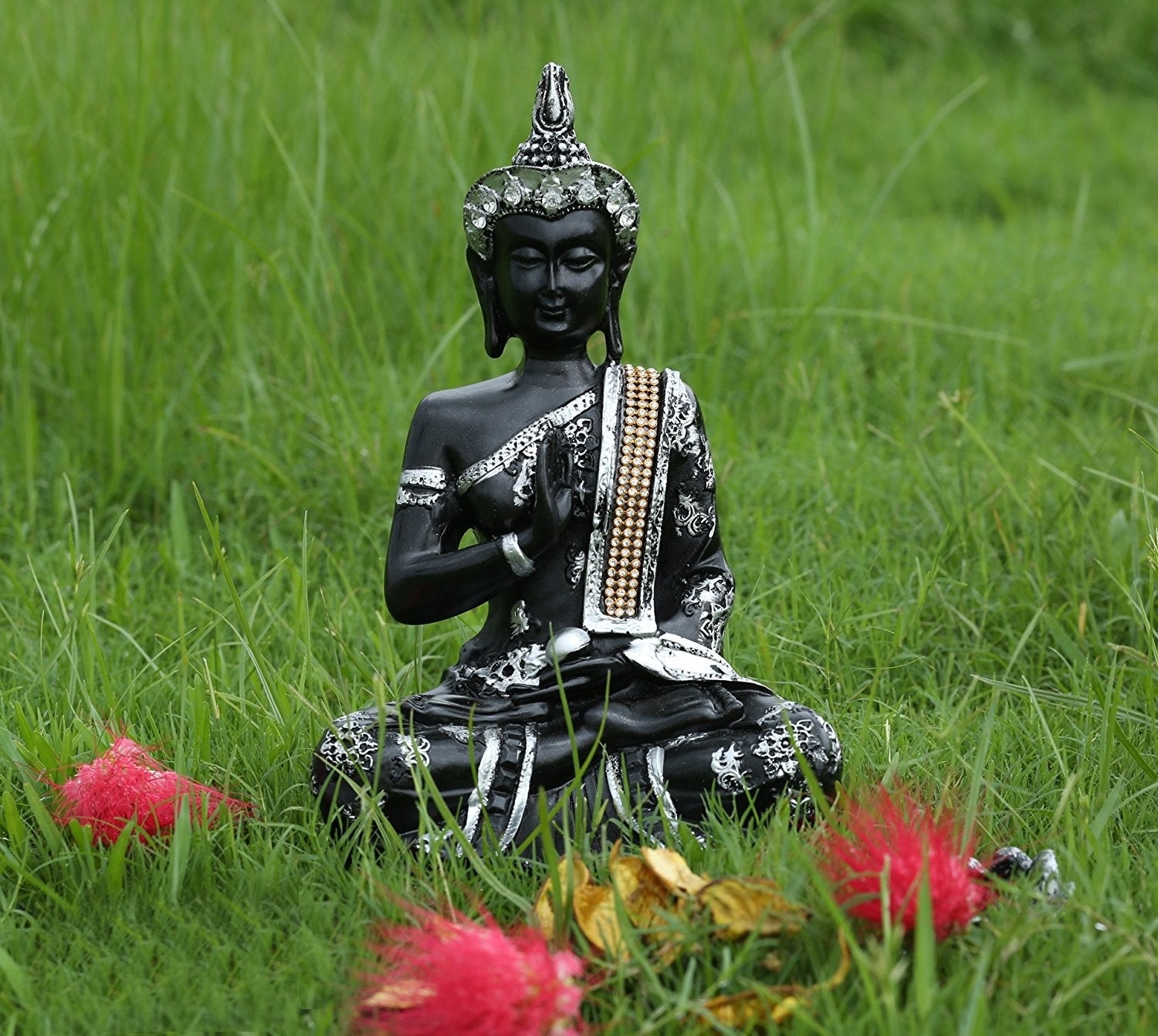 Handcrafted Decorative Meditating Buddha (Size - 25CmxSilver and BlackxPolyresin), 1 Lord Buddha Idol 3