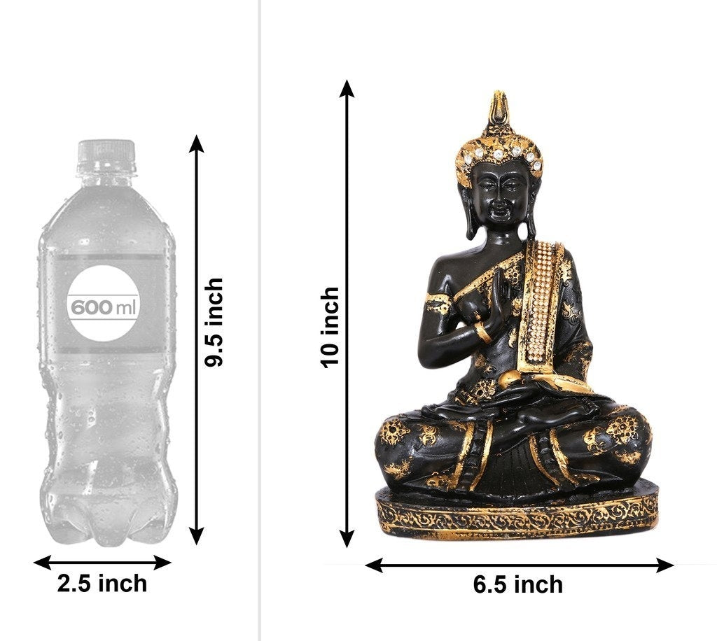Handcrafted Decorative Meditating Buddha (Size - 25CmxGolden and BlackxPolyresin), 1 Lord Buddha Idol 1