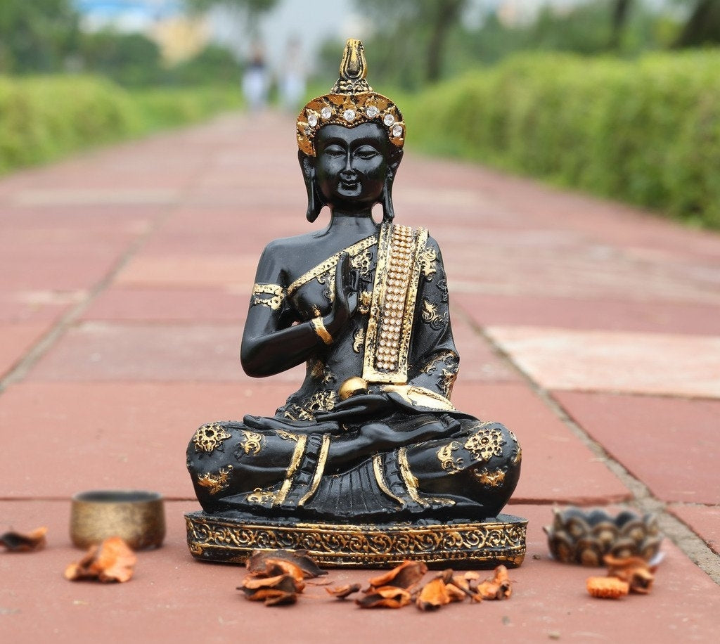 Handcrafted Decorative Meditating Buddha (Size - 25CmxGolden and BlackxPolyresin), 1 Lord Buddha Idol 2