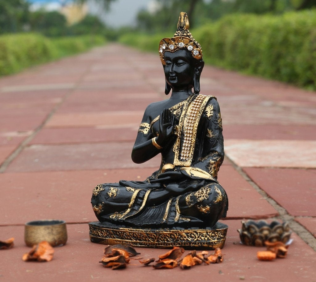 Handcrafted Decorative Meditating Buddha (Size - 25CmxGolden and BlackxPolyresin), 1 Lord Buddha Idol 3