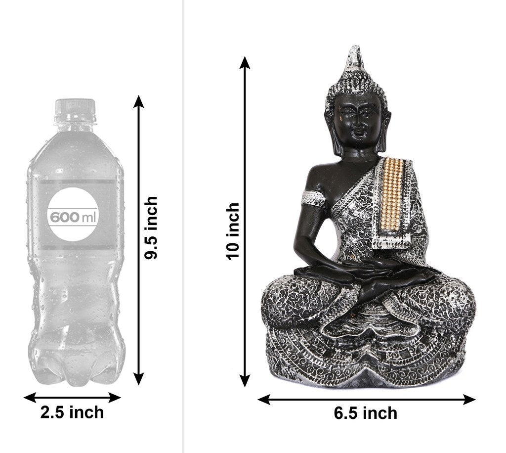 Handcrafted Decorative Meditating Buddha (Size - 25CmxSilver and BlackxPolyresin), 1 Lord Buddha Idol 1